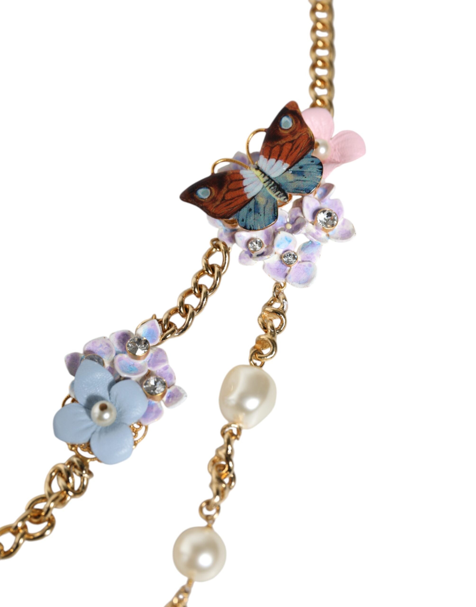 Dolce & Gabbana Gold Chain Brass Floral Layered Crystal Pearl Necklace -   -  Dolce & Gabbana.