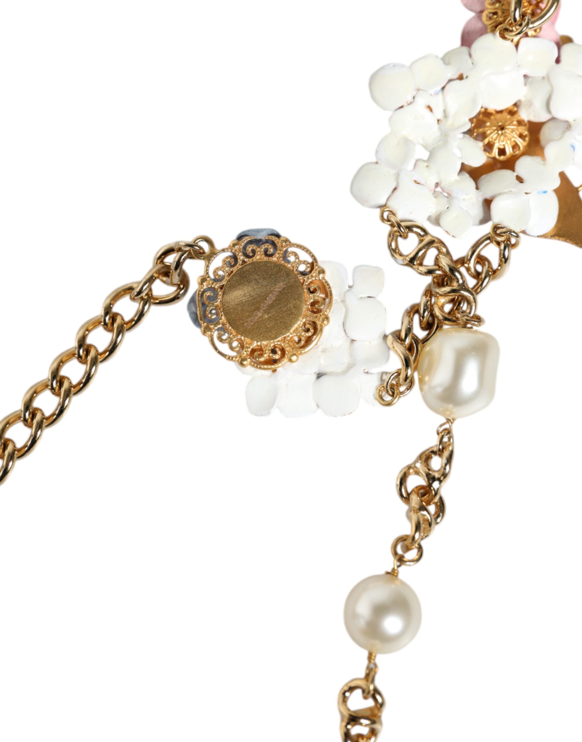 Dolce & Gabbana Gold Chain Brass Floral Layered Crystal Pearl Necklace -   -  Dolce & Gabbana.