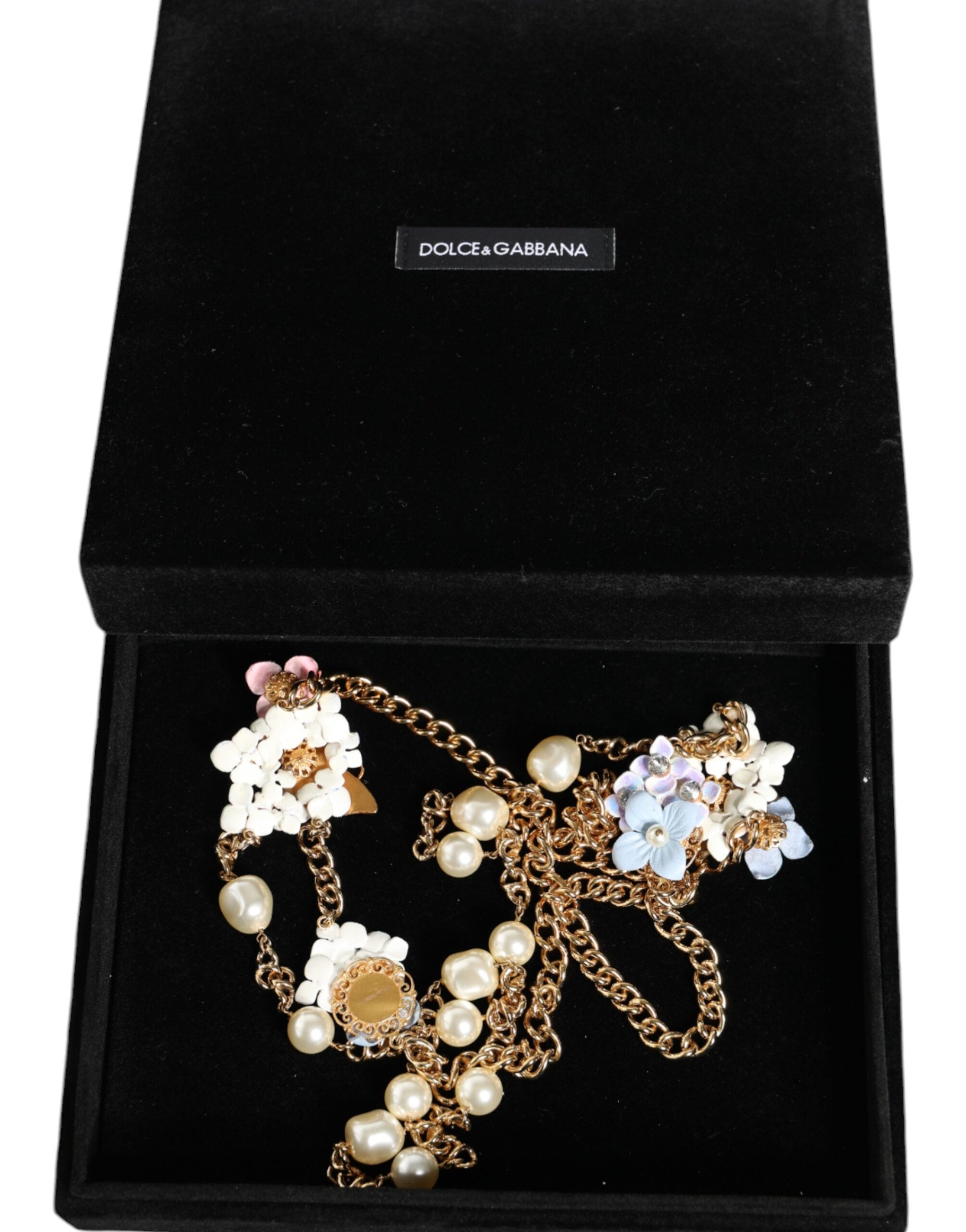 Dolce & Gabbana Gold Chain Brass Floral Layered Crystal Pearl Necklace -   -  Dolce & Gabbana.
