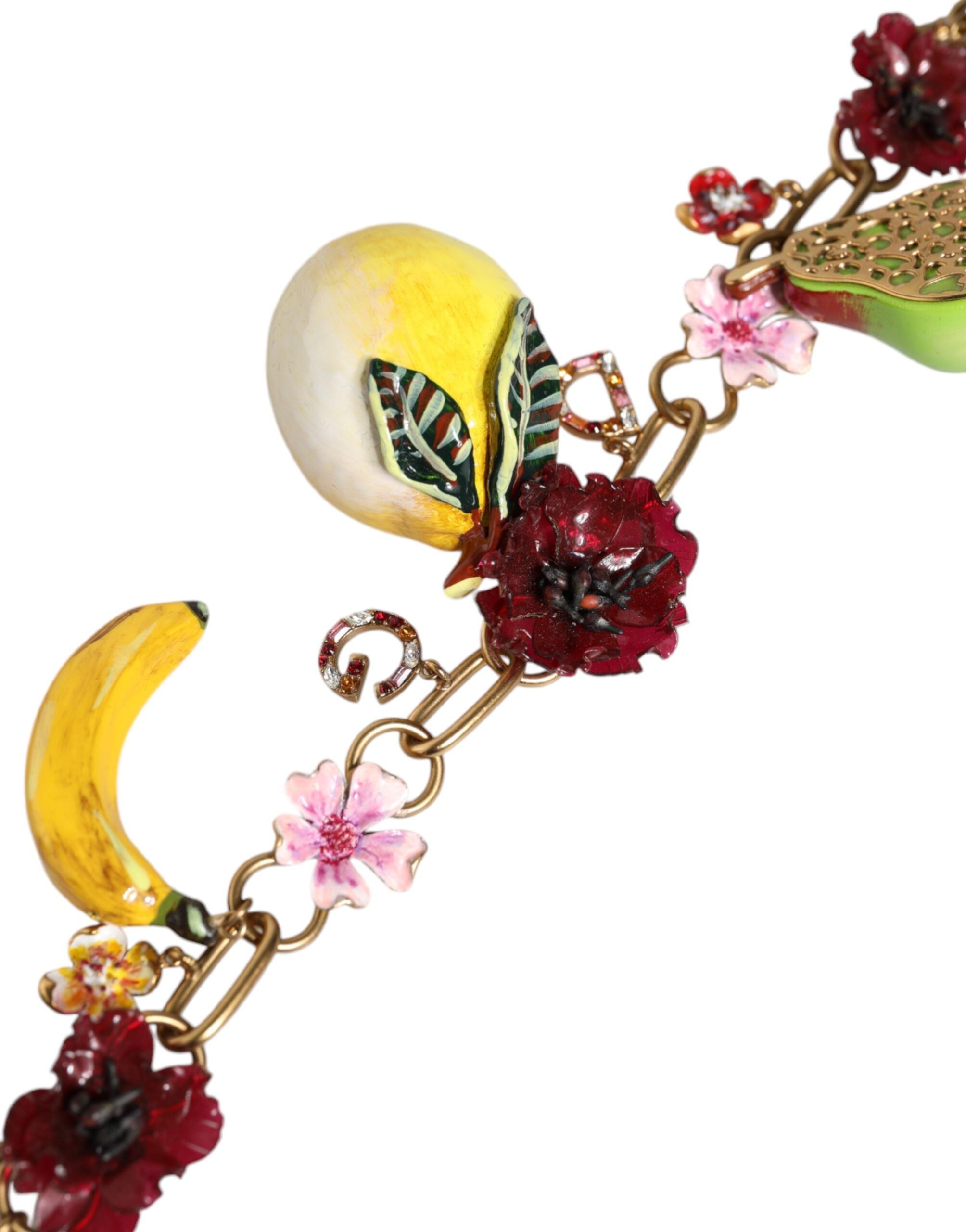 Dolce & Gabbana Gold Brass FRUIT Pendants Flowers Crystal Logo Necklace -   -  Dolce & Gabbana.