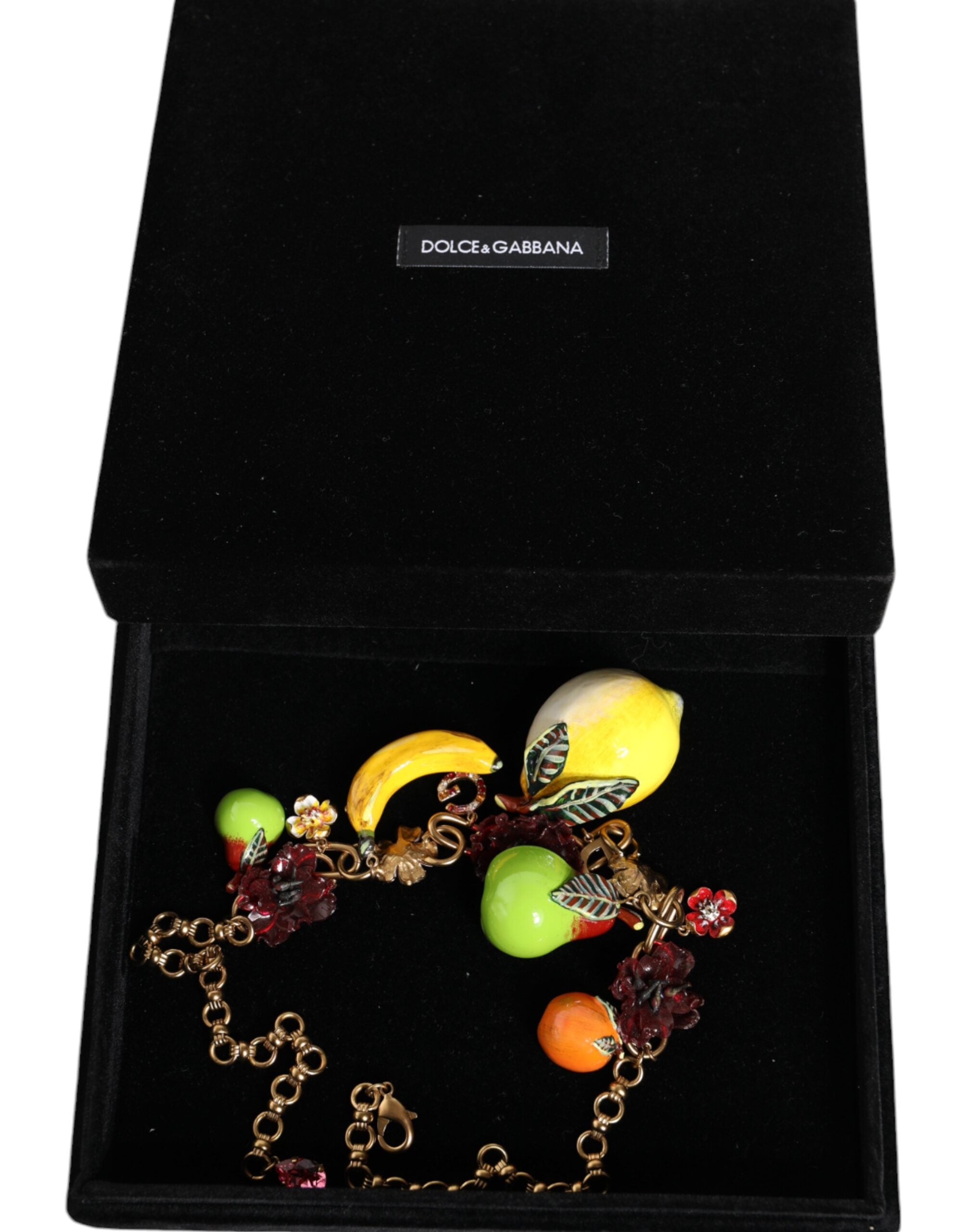 Dolce & Gabbana Gold Brass FRUIT Pendants Flowers Crystal Logo Necklace -   -  Dolce & Gabbana.