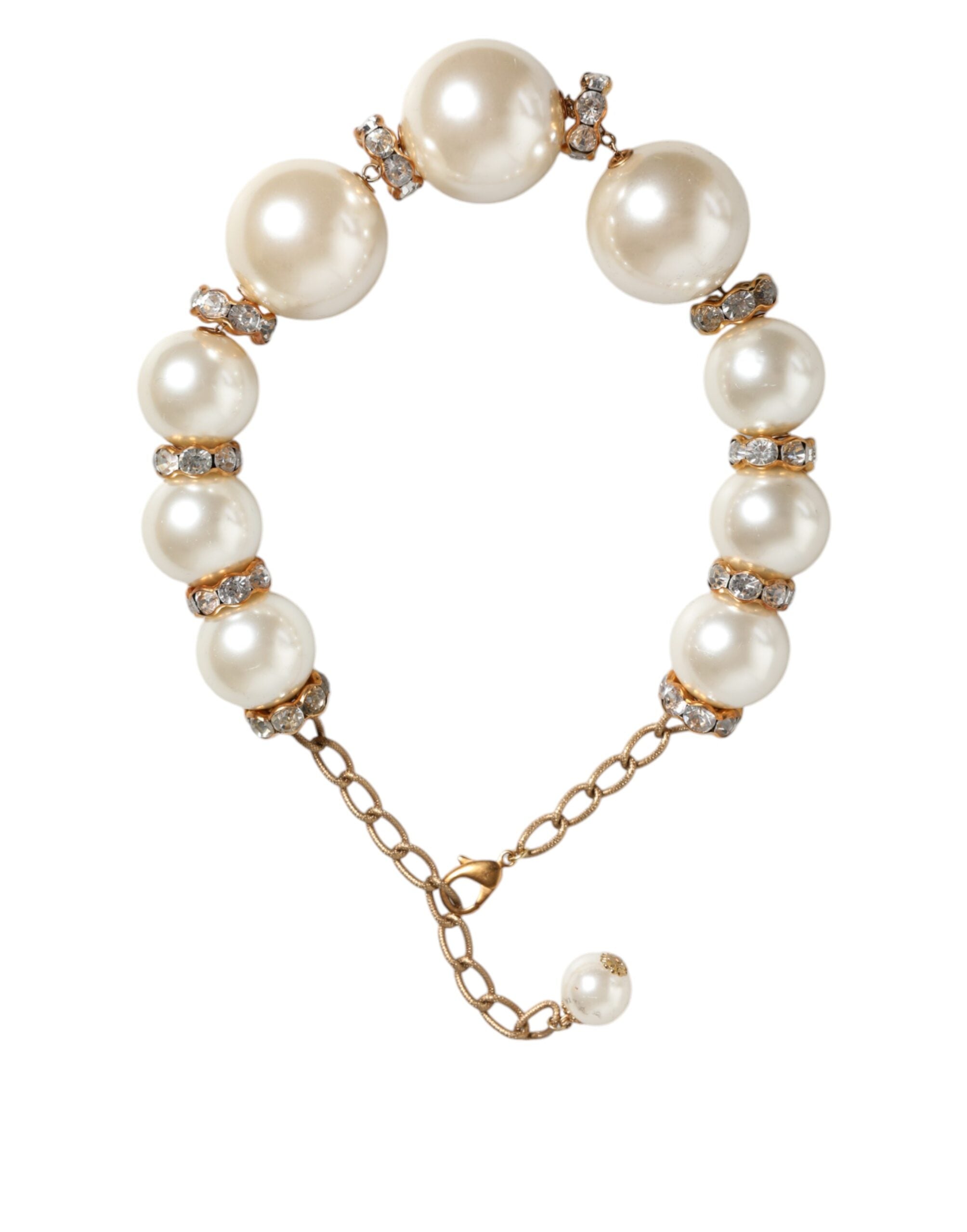 Dolce & Gabbana White Maxi Faux Pearl Beads Crystals Gold Chain Necklace -   -  Dolce & Gabbana.