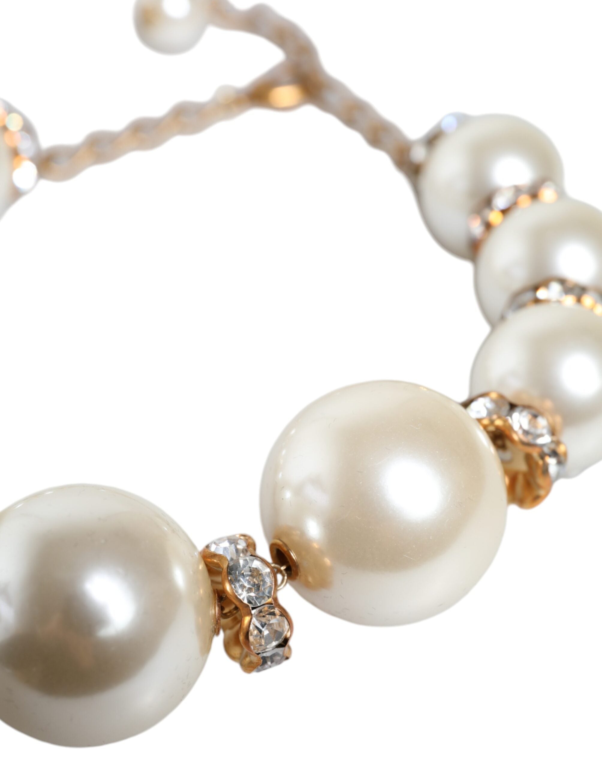 Dolce & Gabbana White Maxi Faux Pearl Beads Crystals Gold Chain Necklace -   -  Dolce & Gabbana.