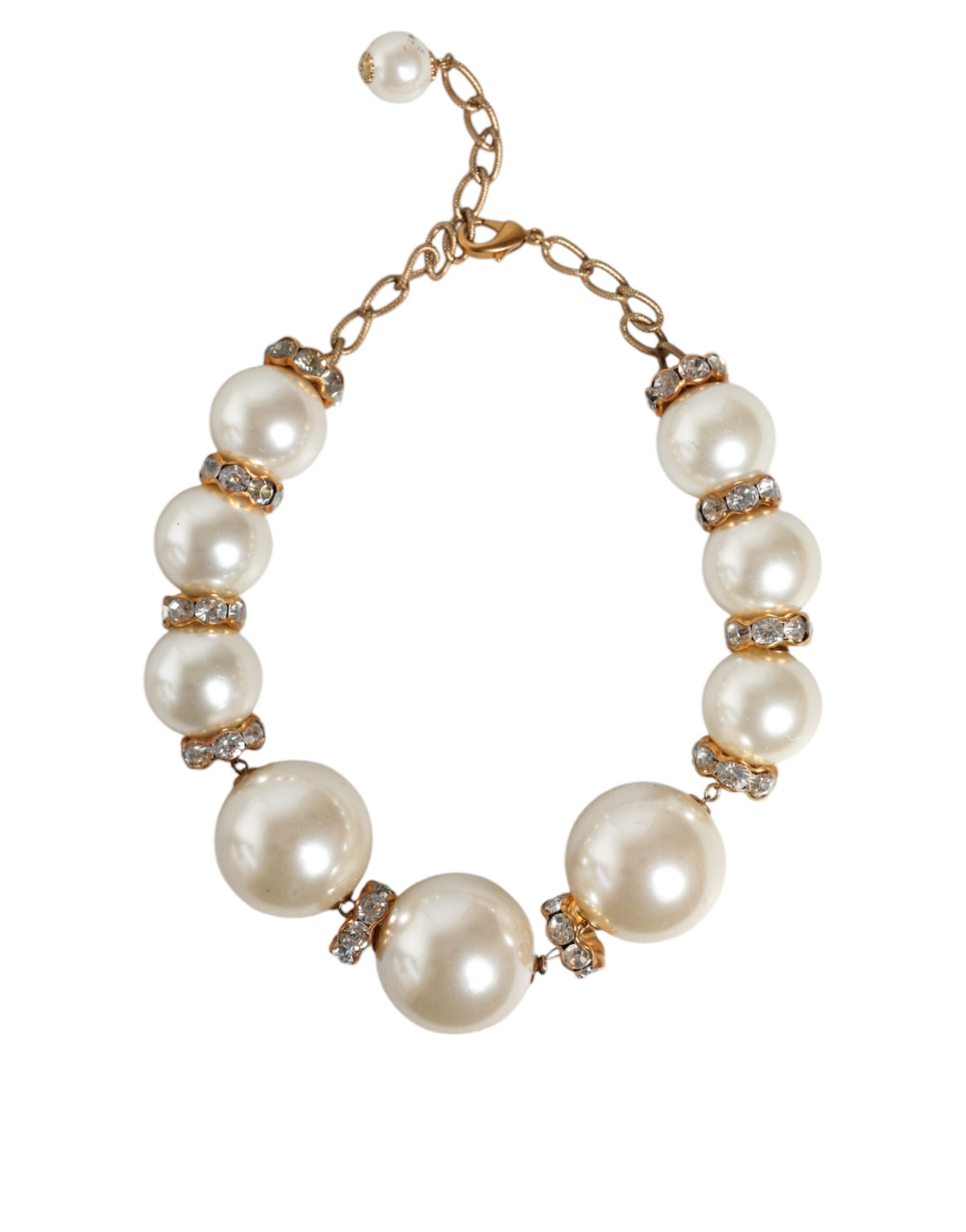 Dolce & Gabbana White Maxi Faux Pearl Beads Crystals Gold Chain Necklace -   -  Dolce & Gabbana.