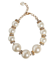 Dolce & Gabbana White Maxi Faux Pearl Beads Crystals Gold Chain Necklace -   -  Dolce & Gabbana.