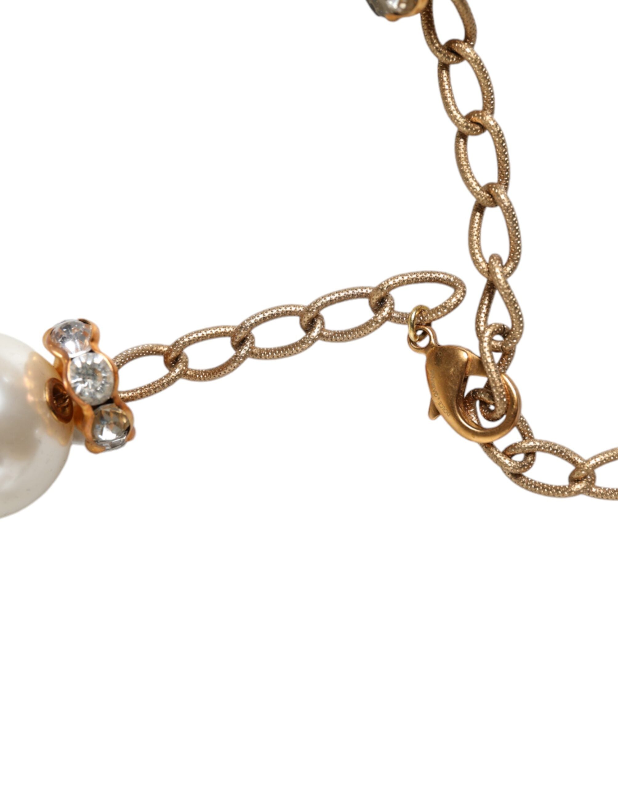 Dolce & Gabbana White Maxi Faux Pearl Beads Crystals Gold Chain Necklace -   -  Dolce & Gabbana.