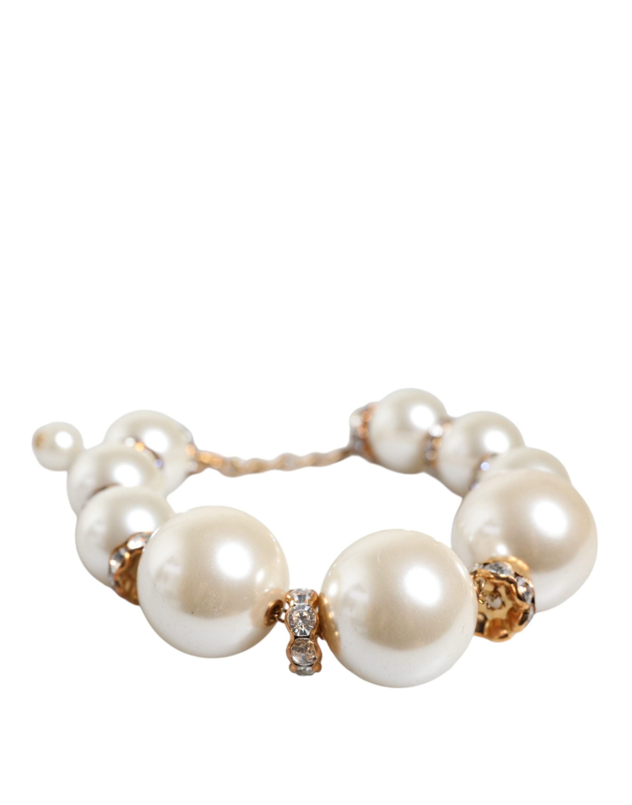 Dolce & Gabbana White Maxi Faux Pearl Beads Crystals Gold Chain Necklace -   -  Dolce & Gabbana.