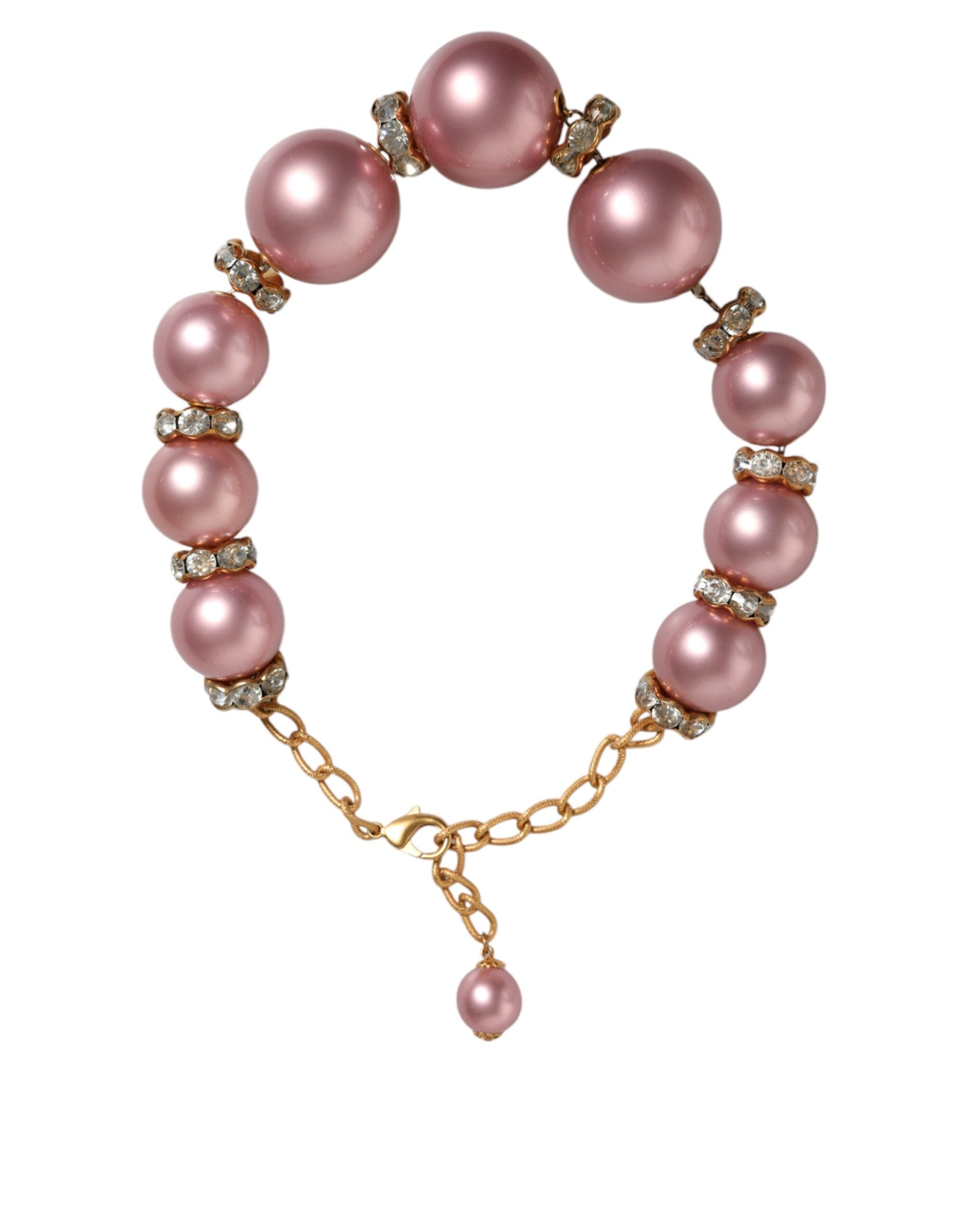 Dolce & Gabbana Pink Maxi Faux Pearl Beads Crystals Gold Chain Necklace -   -  Dolce & Gabbana.