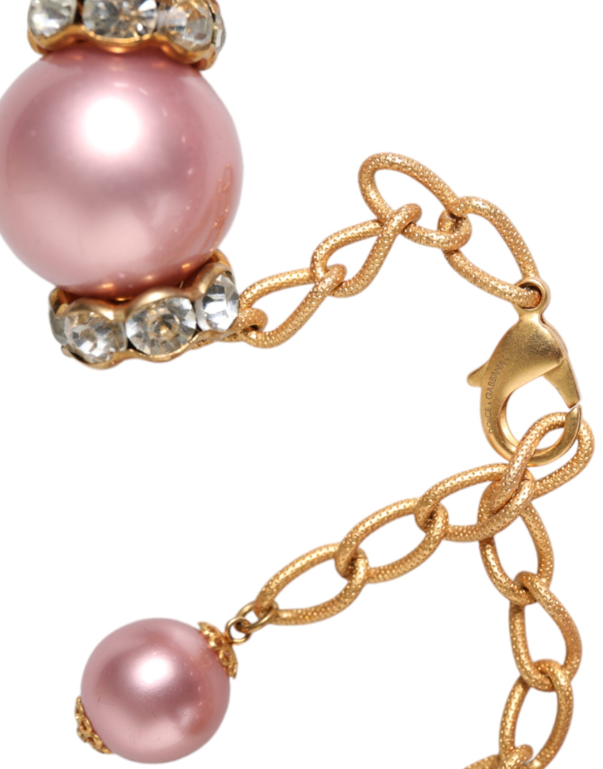Dolce & Gabbana Pink Maxi Faux Pearl Beads Crystals Gold Chain Necklace -   -  Dolce & Gabbana.