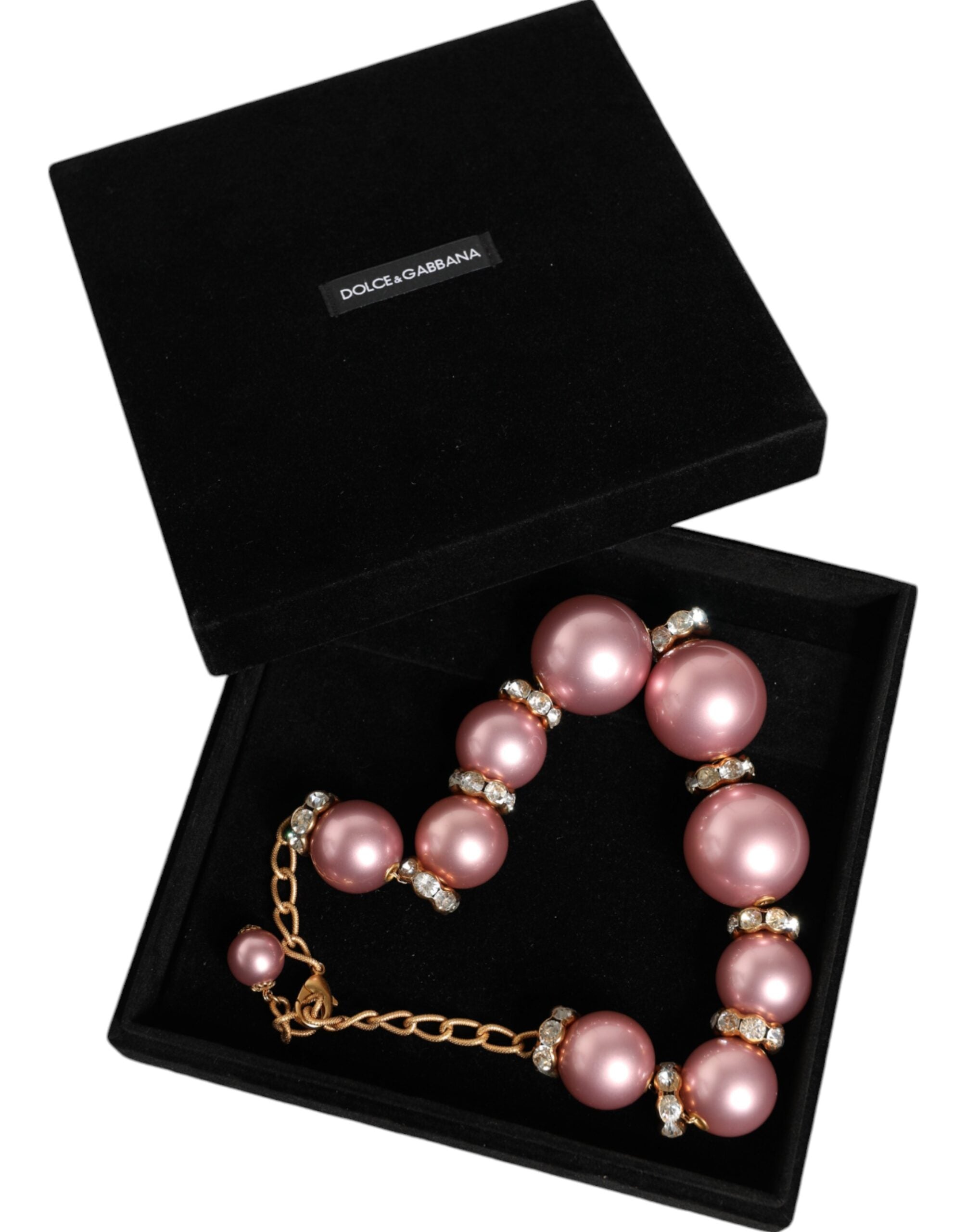 Dolce & Gabbana Pink Maxi Faux Pearl Beads Crystals Gold Chain Necklace -   -  Dolce & Gabbana.