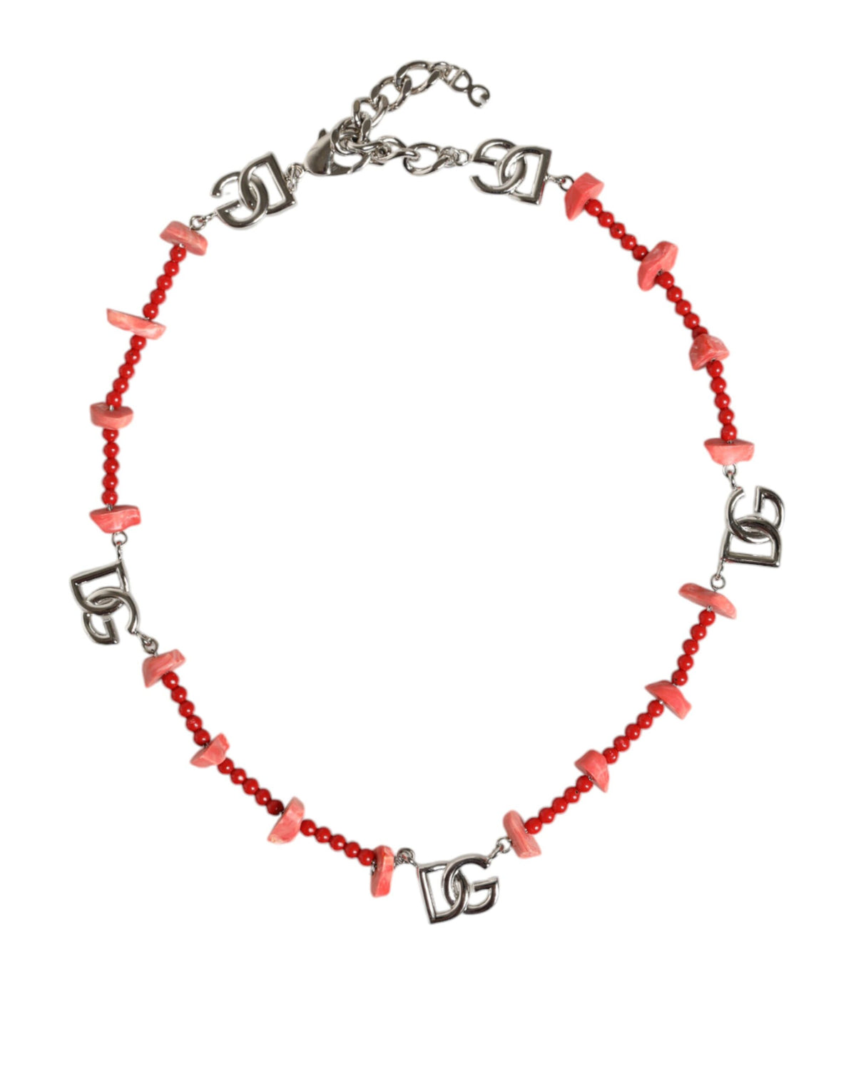 Dolce & Gabbana Silver Tone Brass Beaded Resin DG Logo Chain Necklace -   -  Dolce & Gabbana.