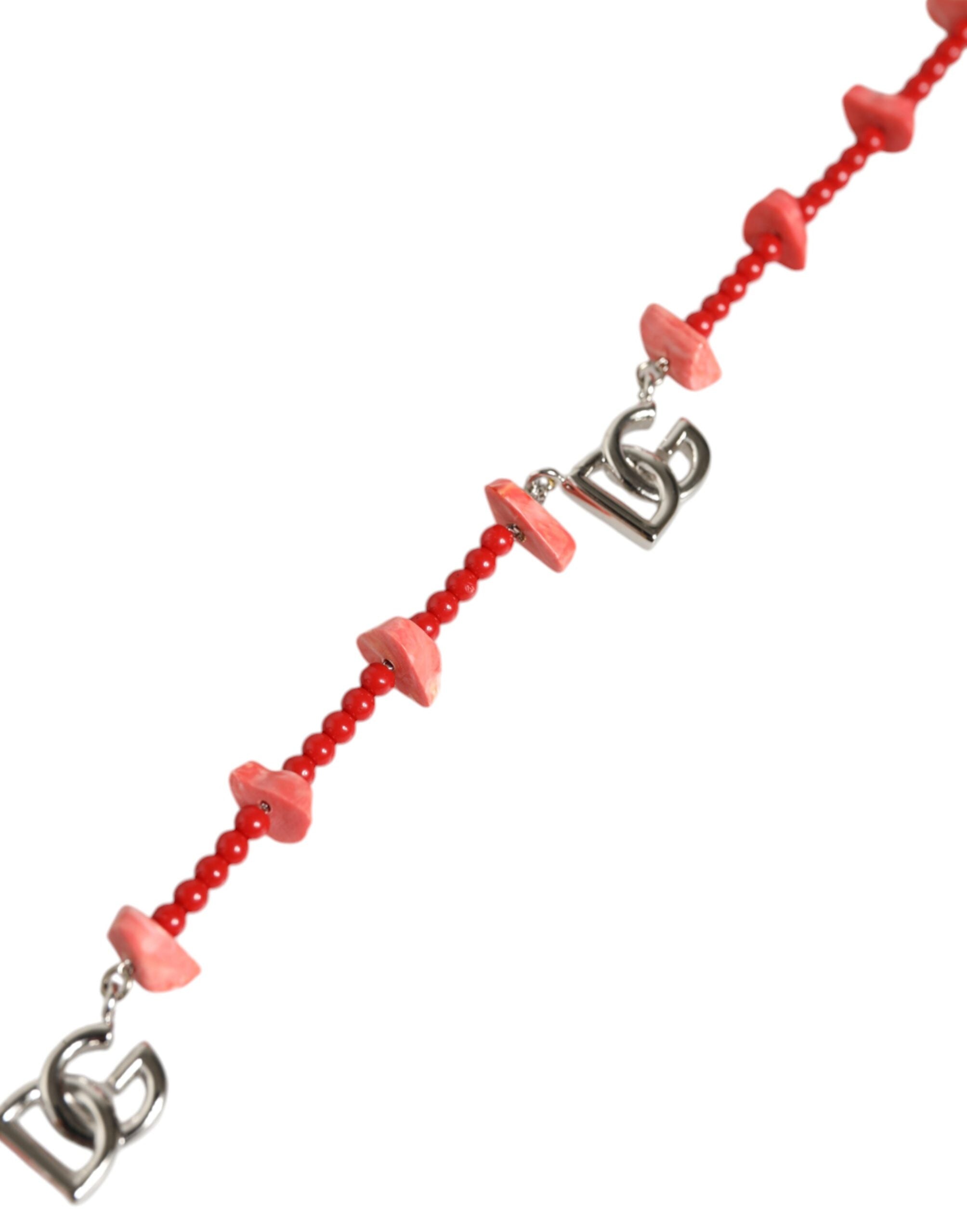 Dolce & Gabbana Silver Tone Brass Beaded Resin DG Logo Chain Necklace -   -  Dolce & Gabbana.
