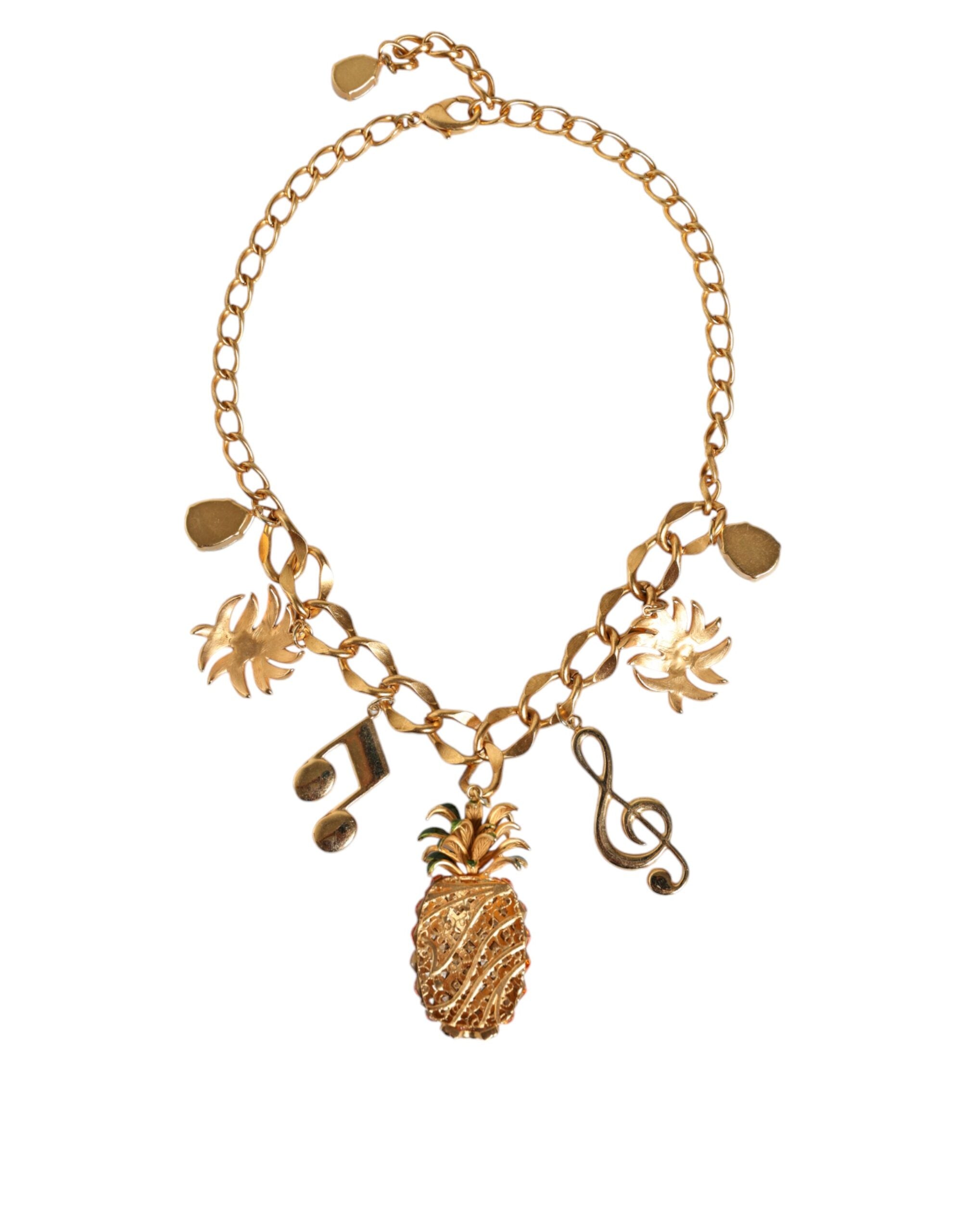 Dolce & Gabbana Gold Tone Brass Chain Pineapple Crystal Musical Necklace -   -  Dolce & Gabbana.
