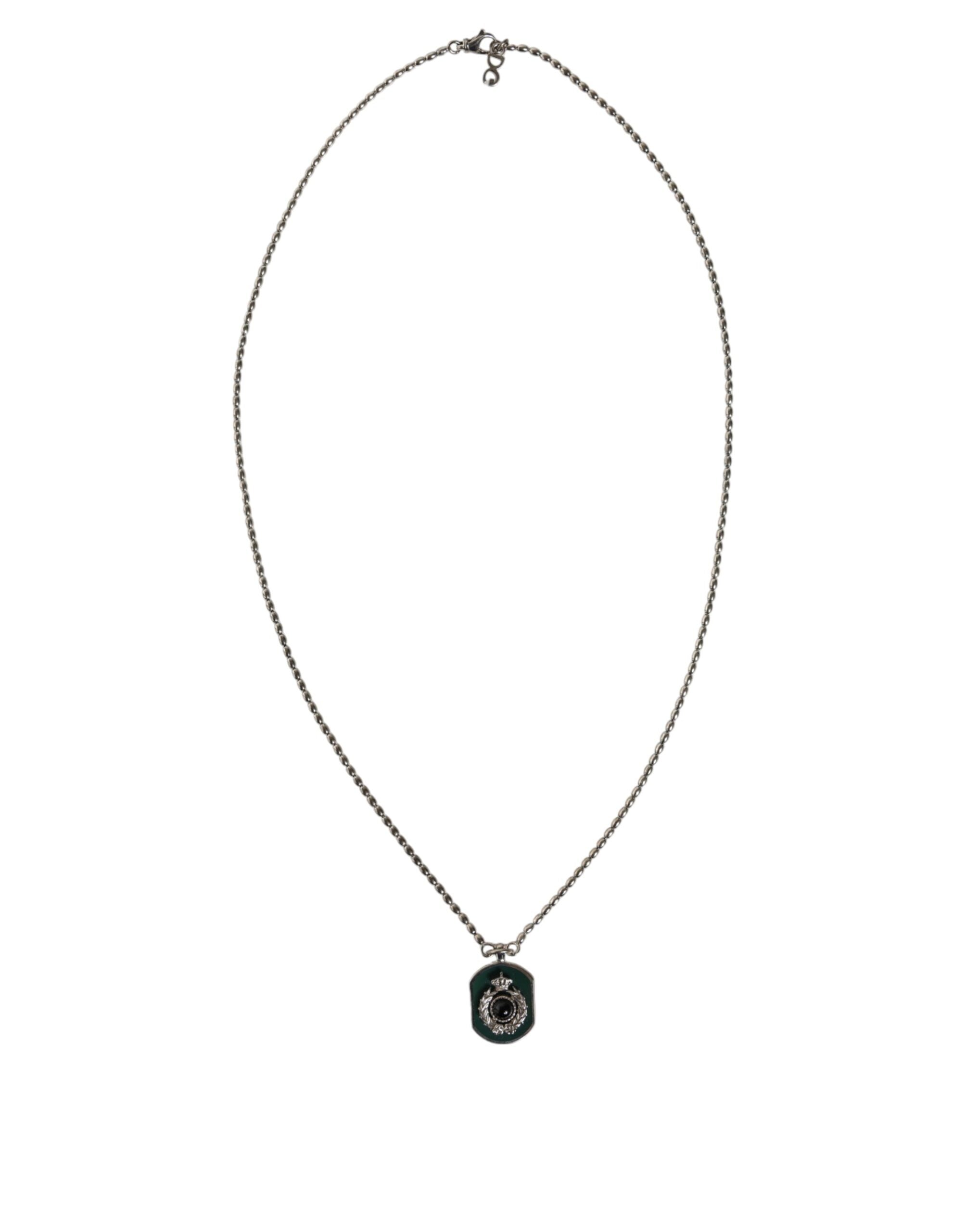 Dolce & Gabbana Sterling Silver 925 Chain Bar Gem Pendant Logo Necklace -   -  Dolce & Gabbana.
