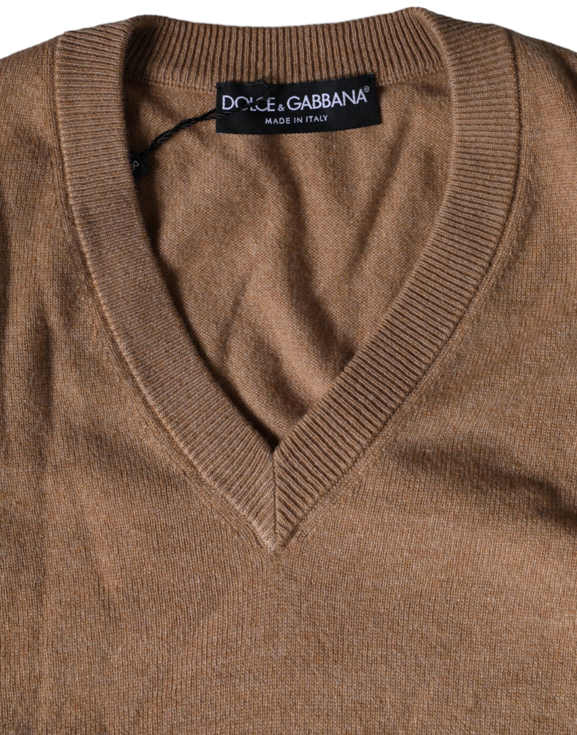 Dolce & Gabbana Brown Cashmere Knit V-neck Pullover Sweater -   -  Dolce & Gabbana.
