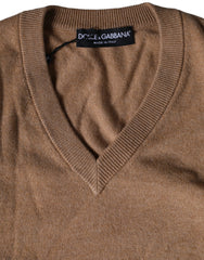 Dolce & Gabbana Brown Cashmere Knit V-neck Pullover Sweater -   -  Dolce & Gabbana.
