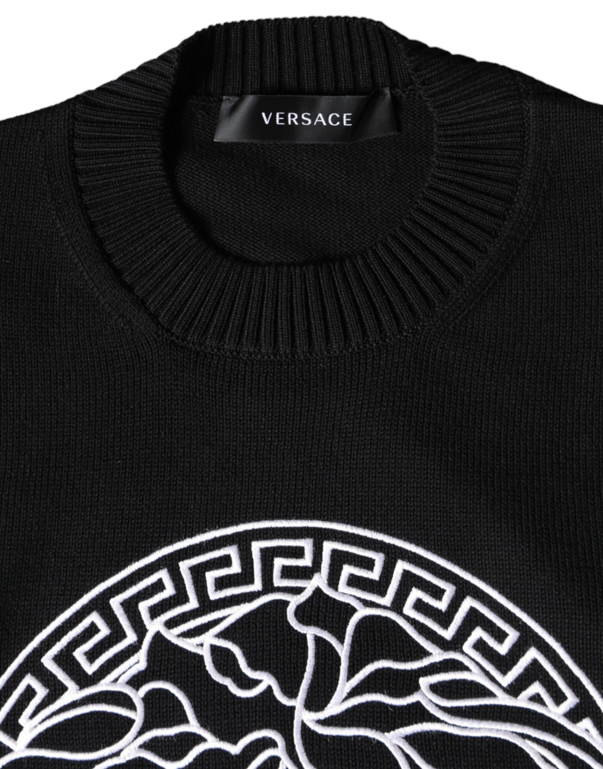 Versace Black Medusa Embroidery Crew Neck Pullover Sweater -   -  Versace.