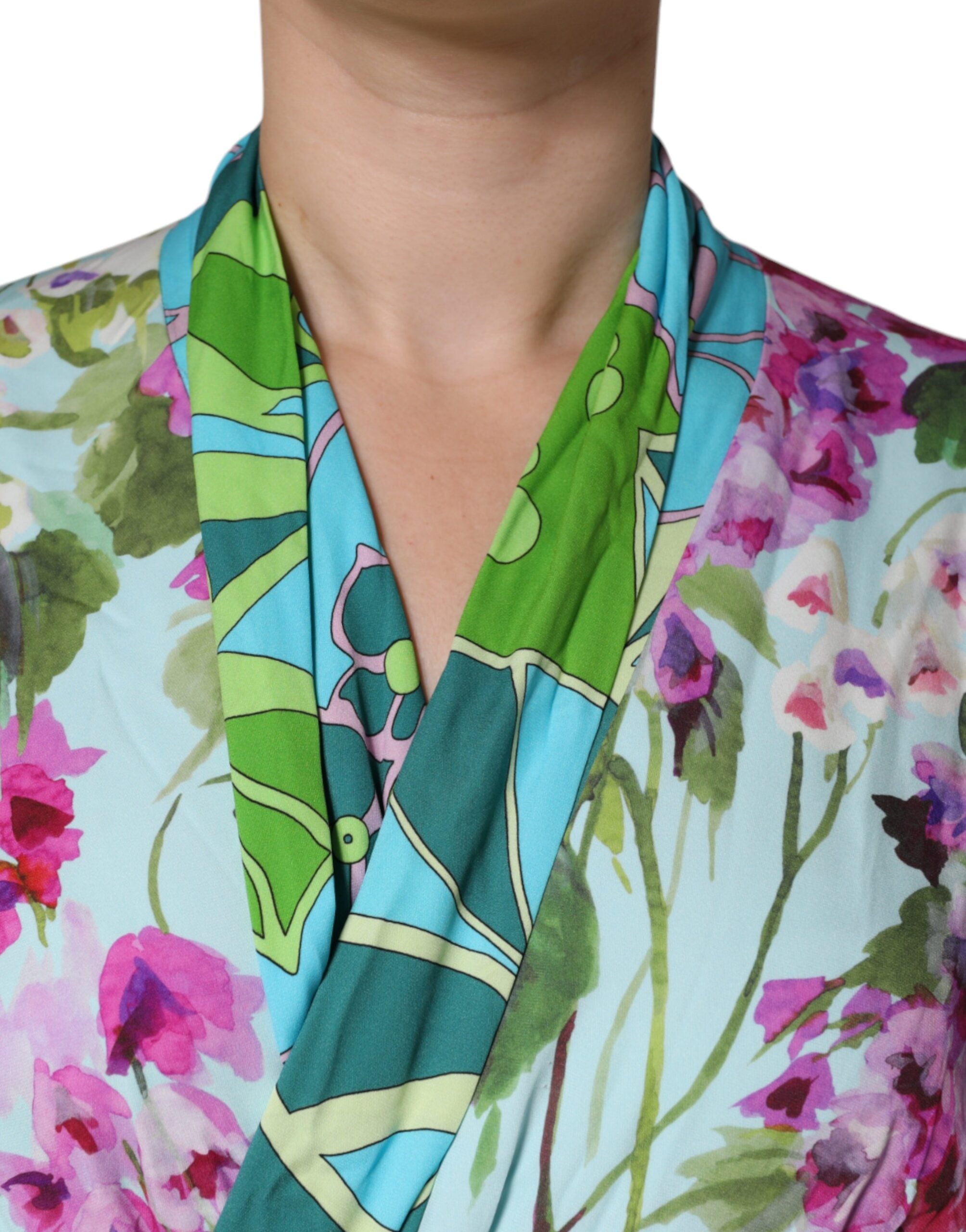 Dolce & Gabbana Multicolor Floral Silk Stretch Wrap Dress -   -  Dolce & Gabbana.