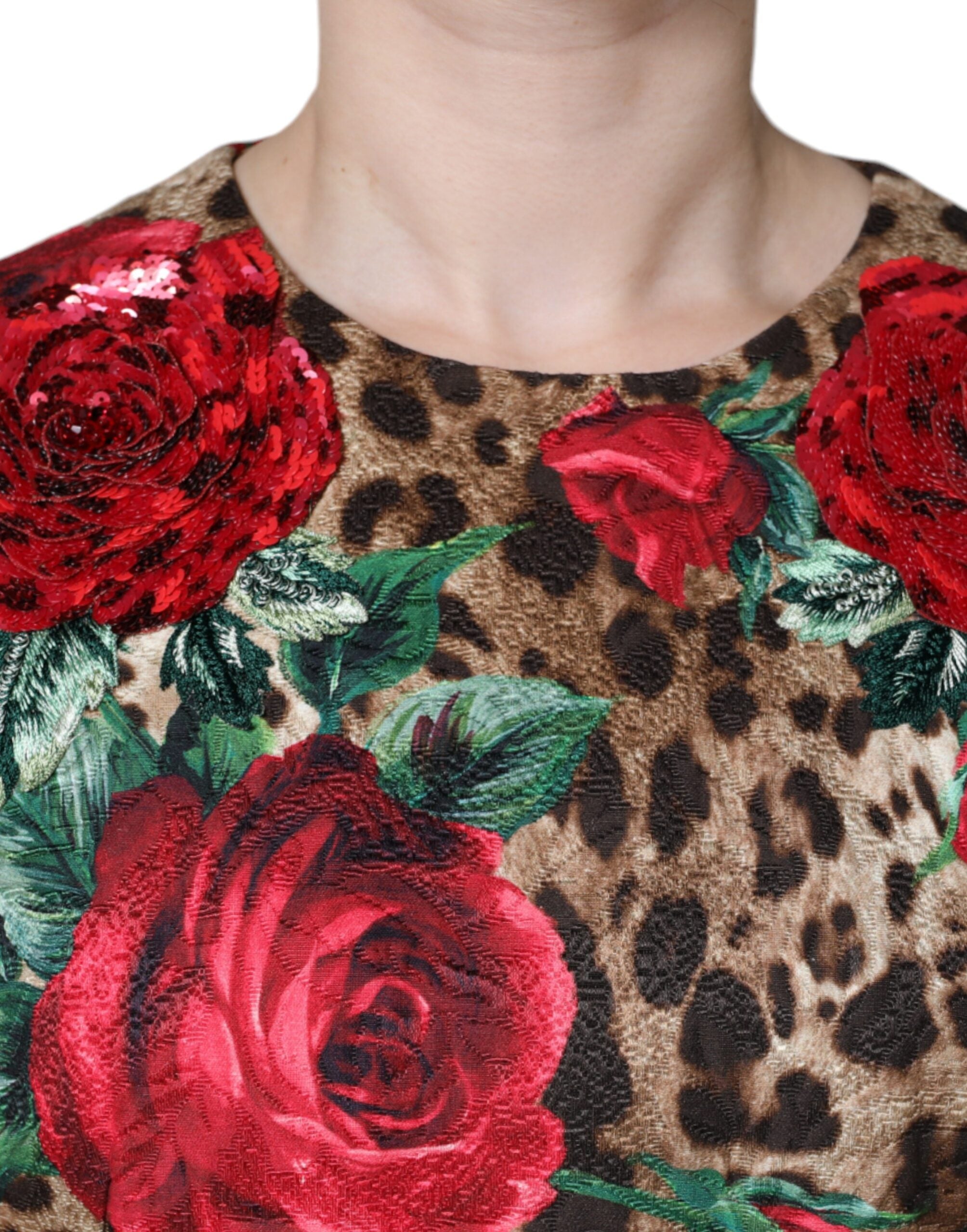Dolce & Gabbana Brown Leopard Red Roses Cotton A-line Dress -   -  Dolce & Gabbana.