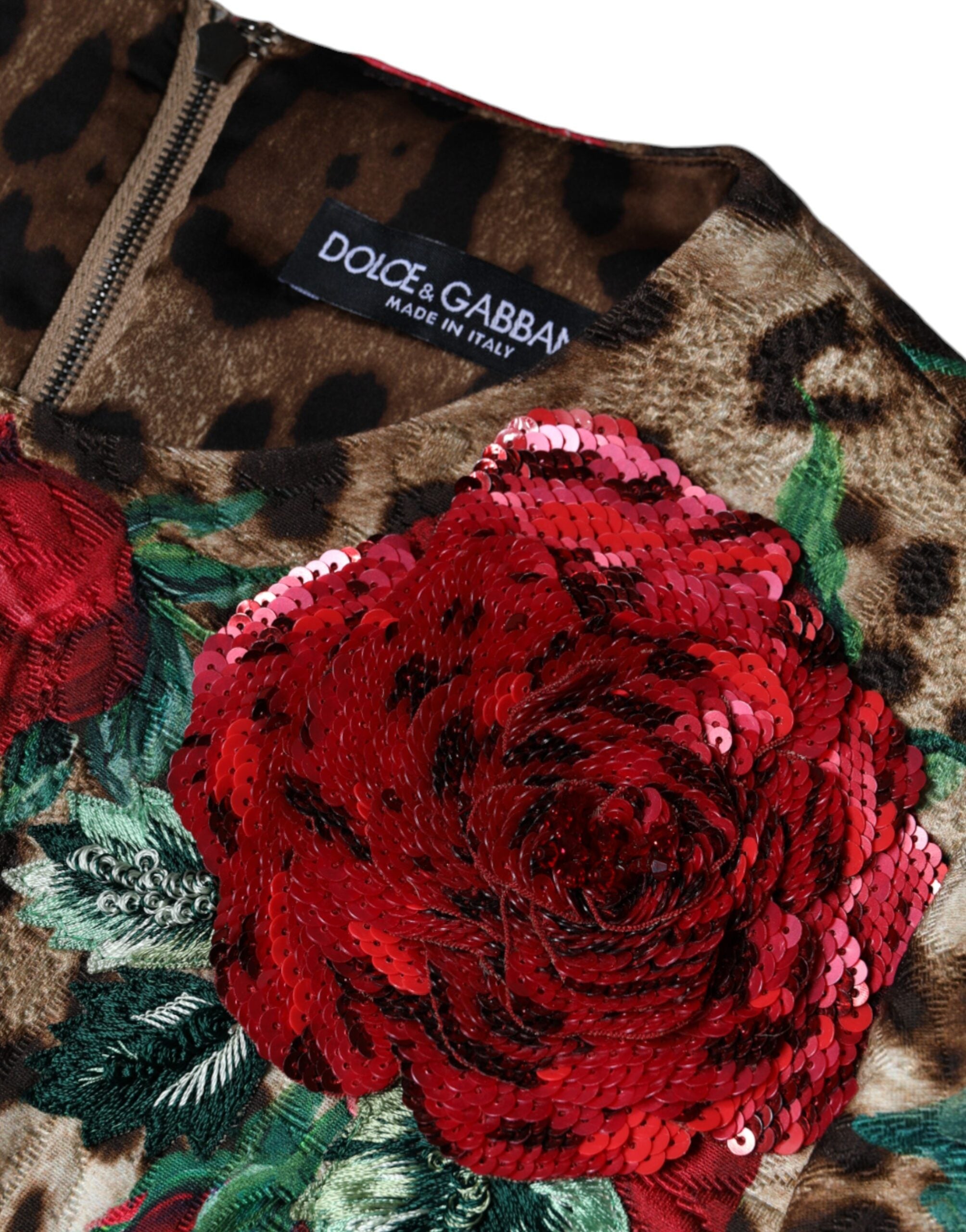 Dolce & Gabbana Brown Leopard Red Roses Cotton A-line Dress -   -  Dolce & Gabbana.