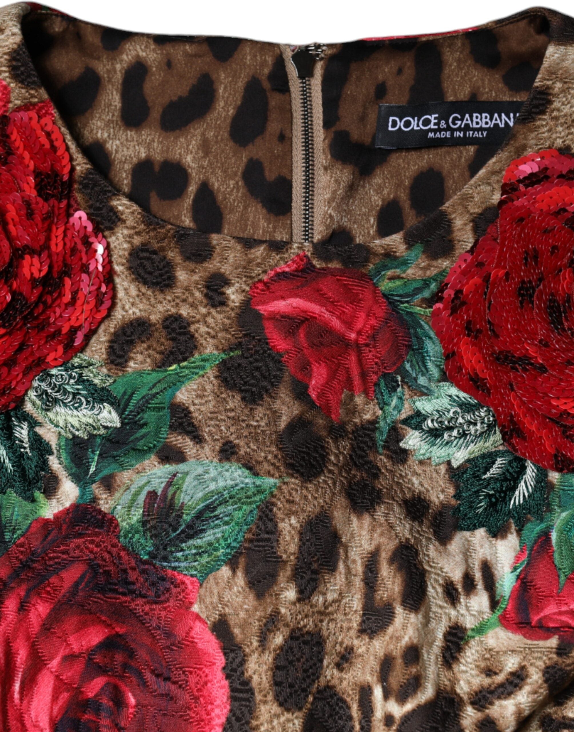 Dolce & Gabbana Brown Leopard Red Roses Cotton A-line Dress -   -  Dolce & Gabbana.