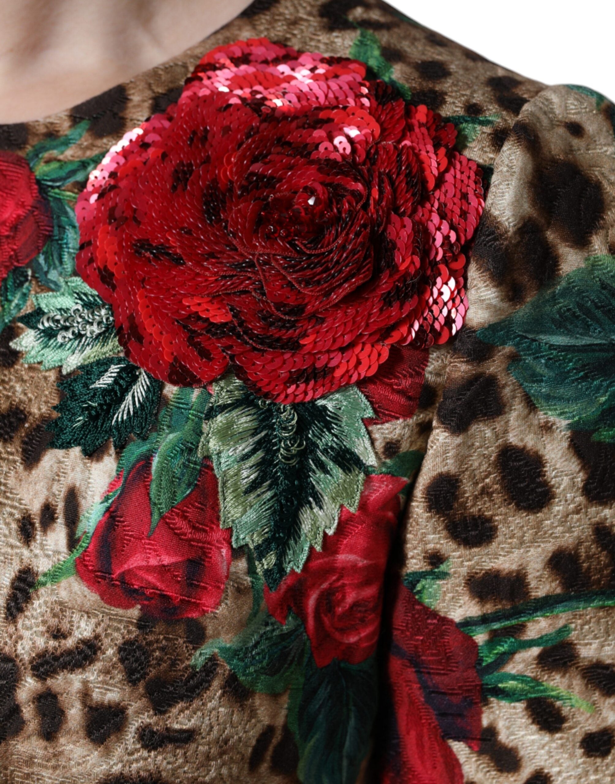 Dolce & Gabbana Brown Leopard Red Roses Cotton A-line Dress -   -  Dolce & Gabbana.