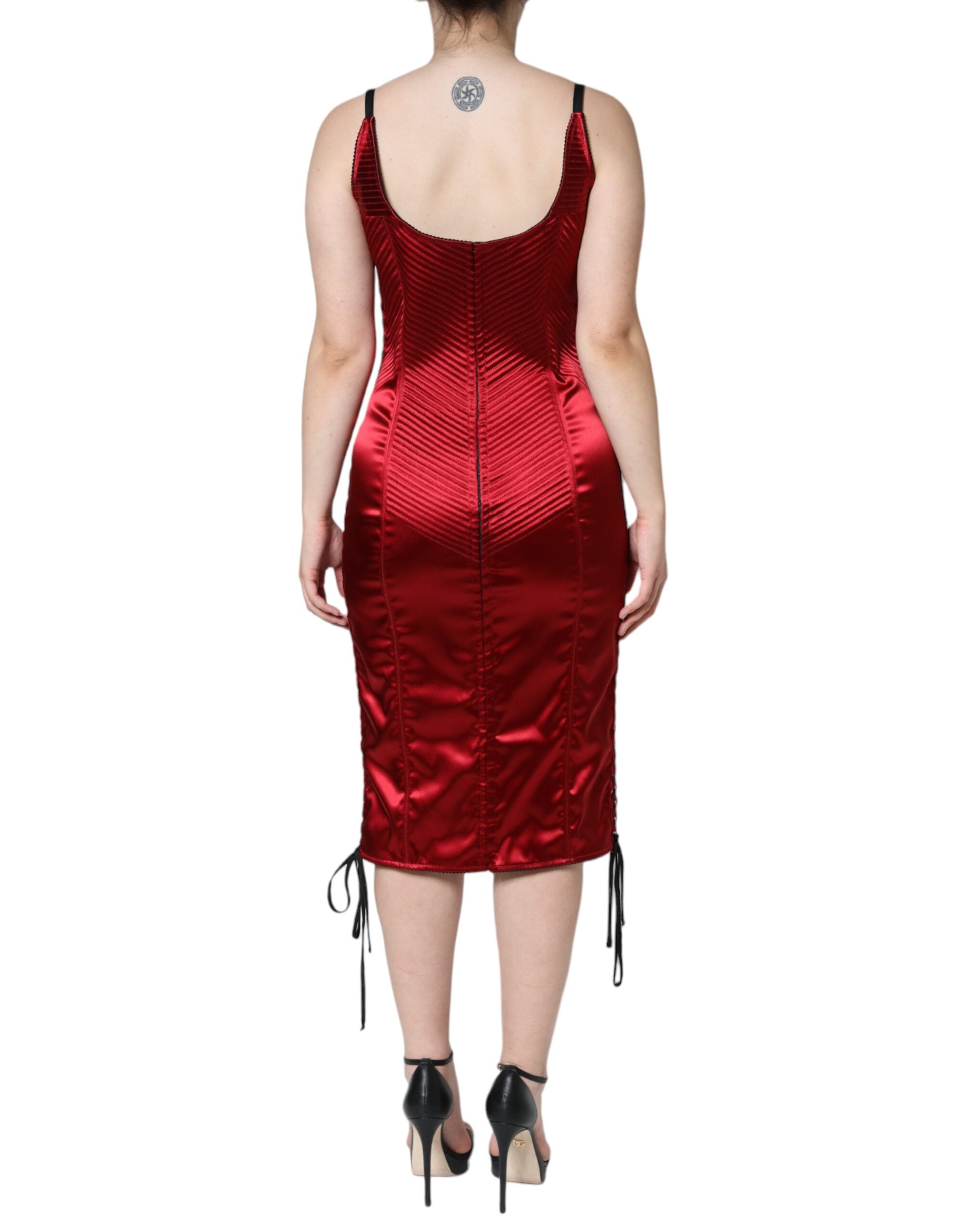 Dolce & Gabbana Red Bustier Corset Lace Bodycon Midi Dress -   -  Dolce & Gabbana.
