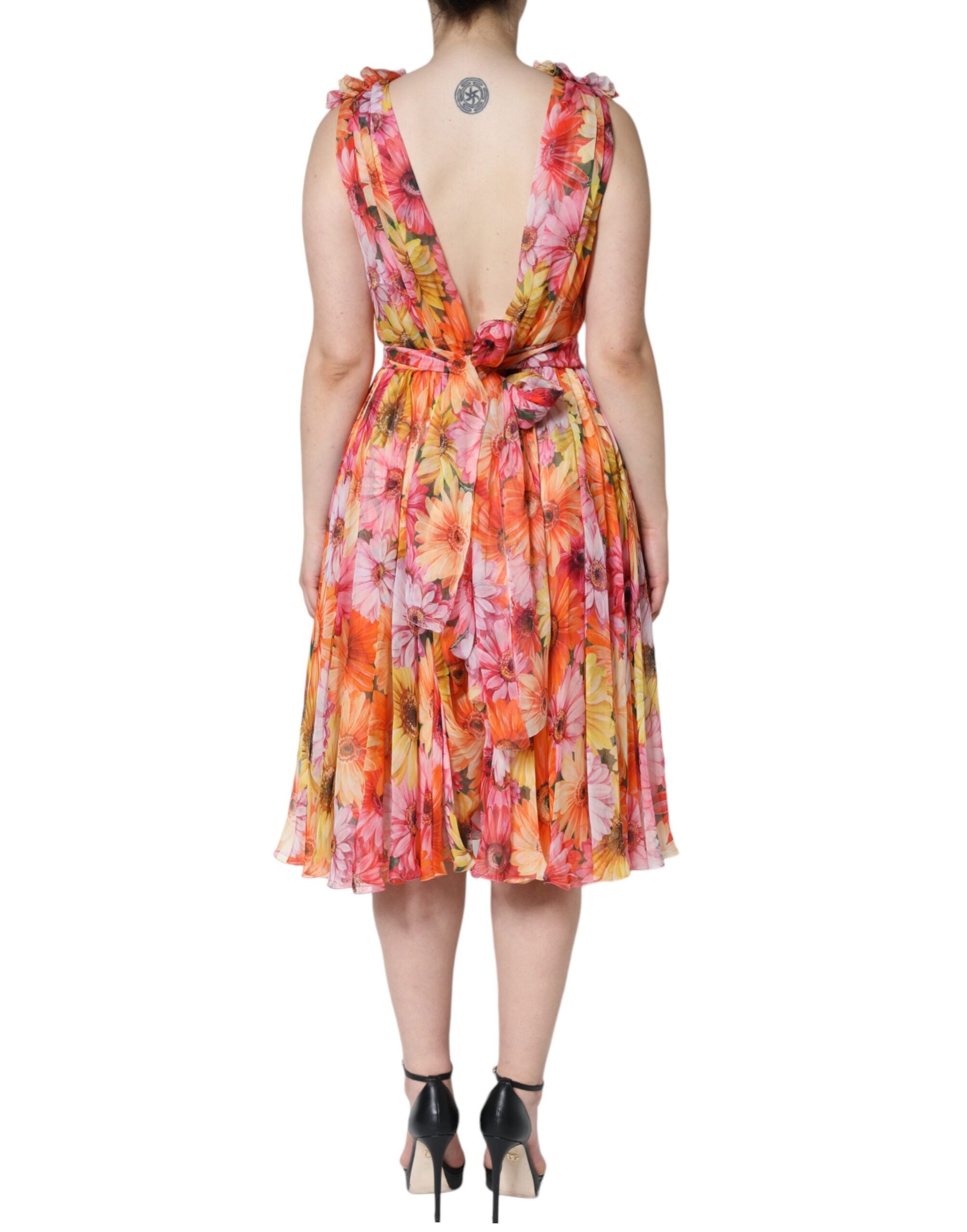 Dolce & Gabbana Multicolor Floral Sleeveless V-neck Midi Dress -   -  Dolce & Gabbana.