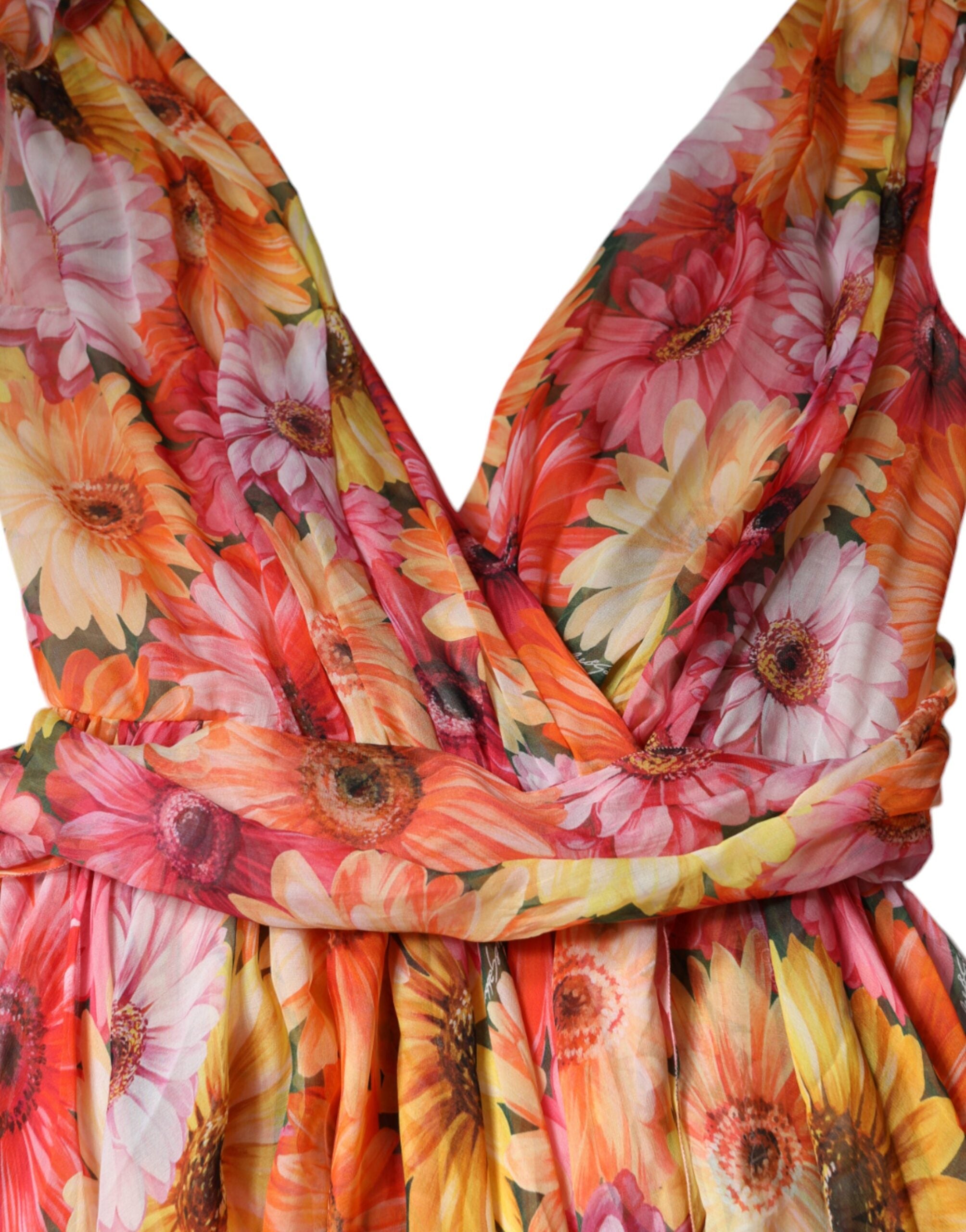 Dolce & Gabbana Multicolor Floral Sleeveless V-neck Midi Dress -   -  Dolce & Gabbana.