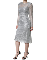 Dolce & Gabbana Silver Floral Lace Bodycon Sheath Midi Dress -   -  Dolce & Gabbana.