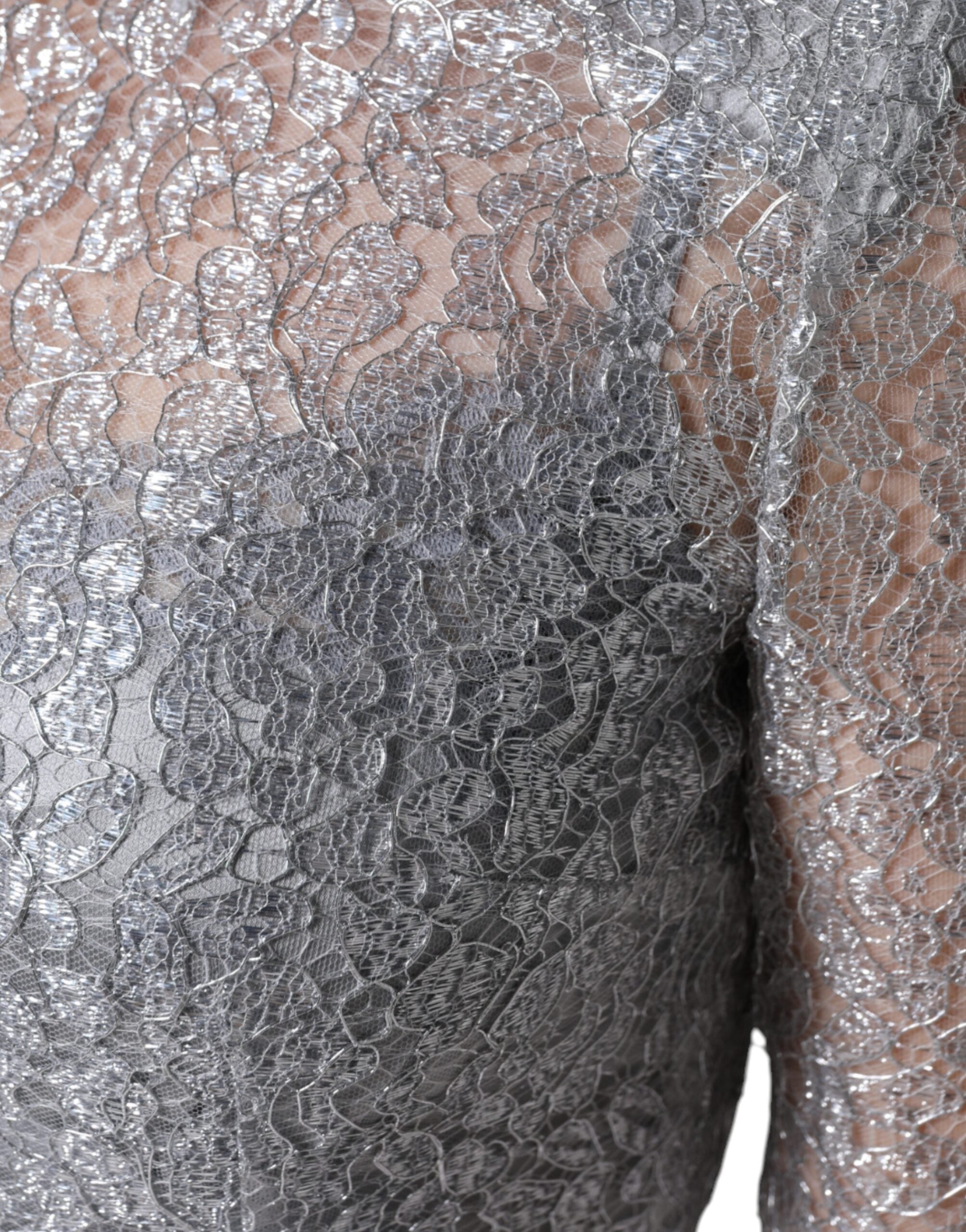 Dolce & Gabbana Silver Floral Lace Bodycon Sheath Midi Dress -   -  Dolce & Gabbana.