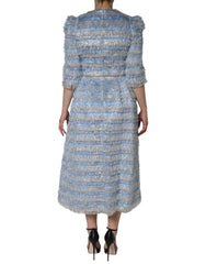 Dolce & Gabbana Light Blue Silver Jacquard A-line Midi Dress -   -  Dolce & Gabbana.