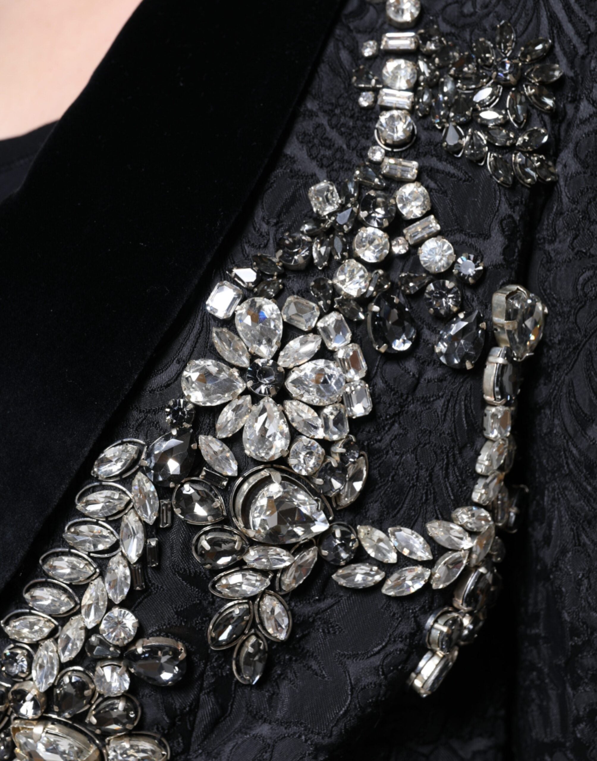 Dolce & Gabbana Black Jacquard Crystal Floral Jacket Blazer -   -  Dolce & Gabbana.