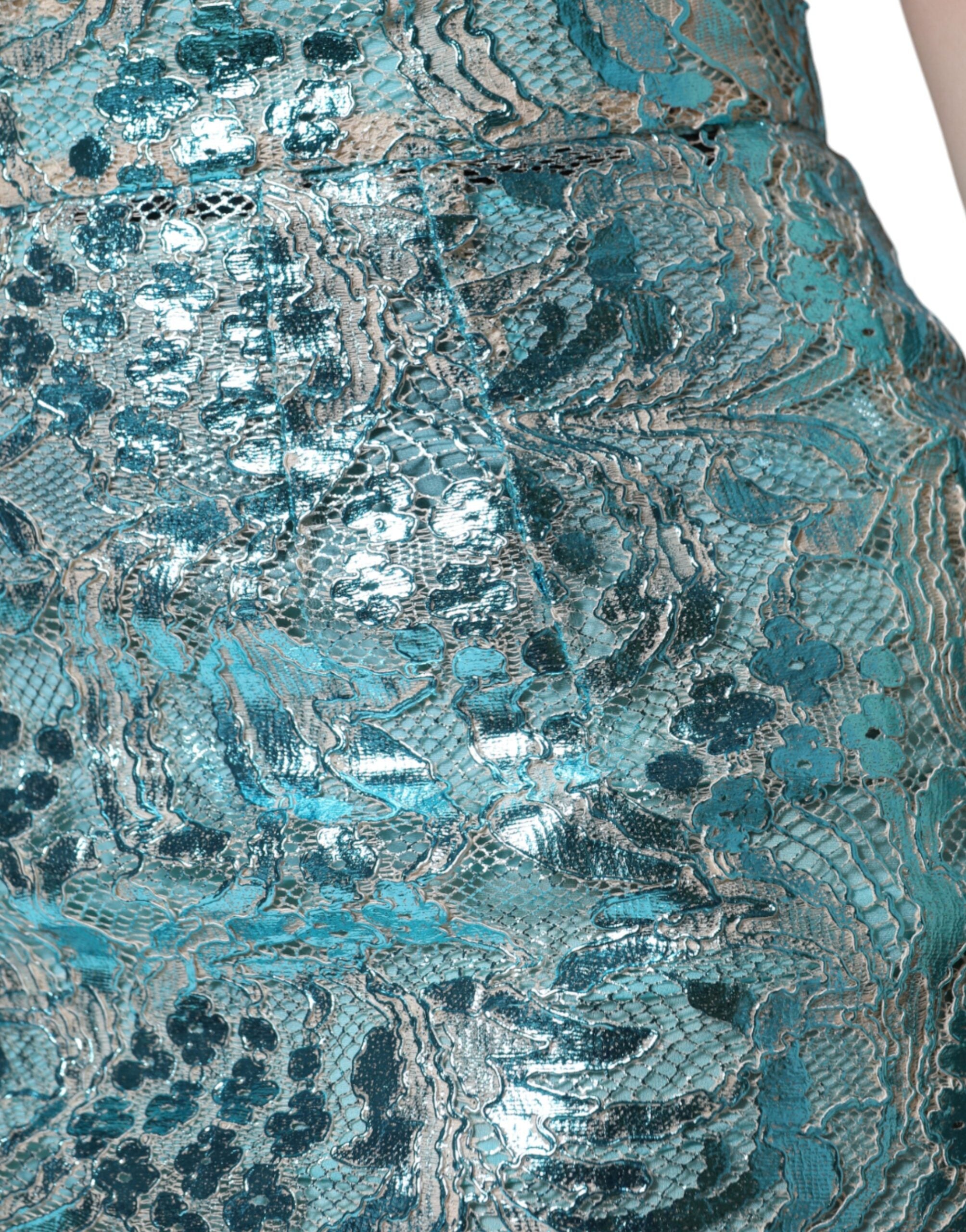 Dolce & Gabbana Blue Floral Brocade High Waist Mini Skirt -   -  Dolce & Gabbana.