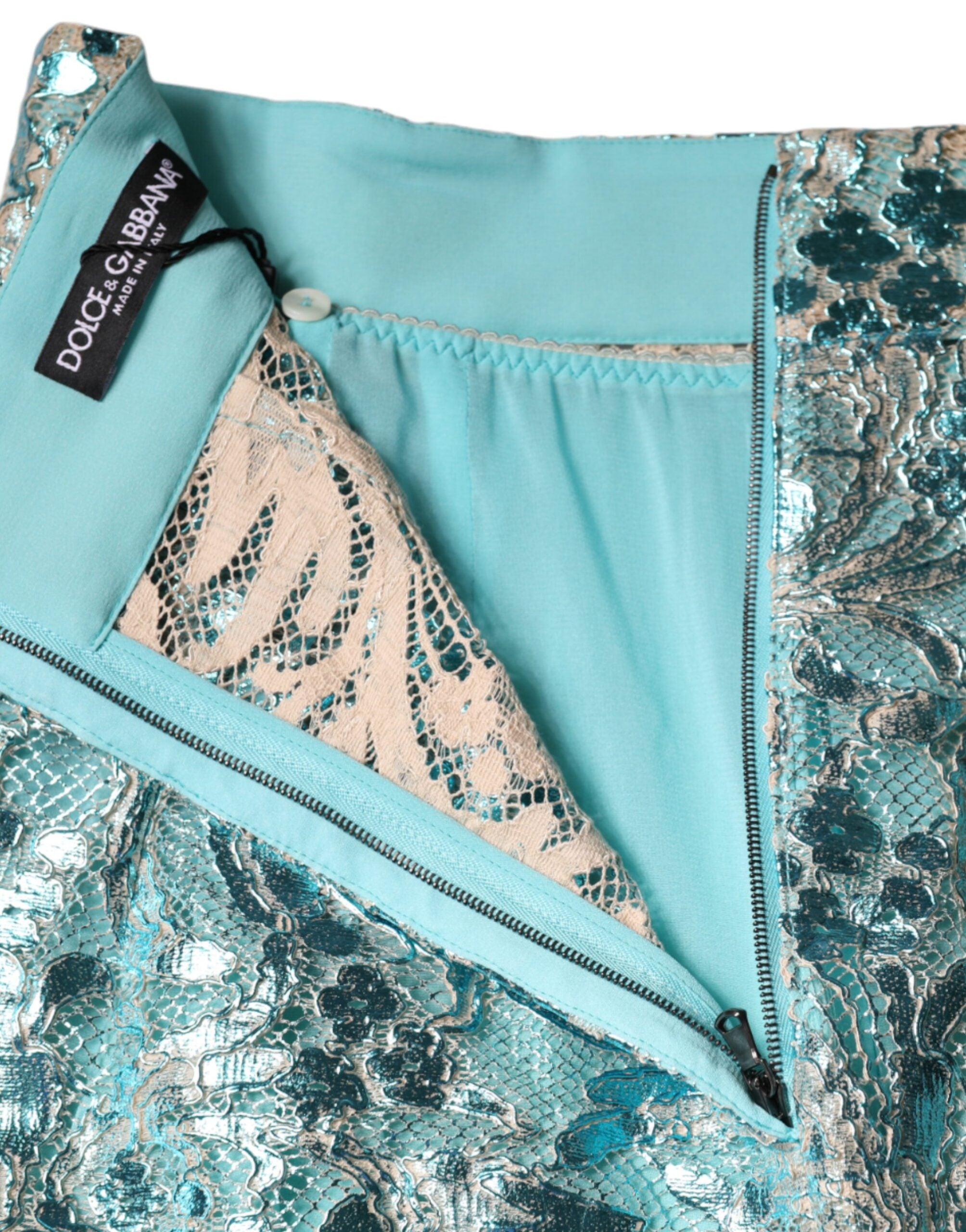 Dolce & Gabbana Blue Floral Brocade High Waist Mini Skirt -   -  Dolce & Gabbana.