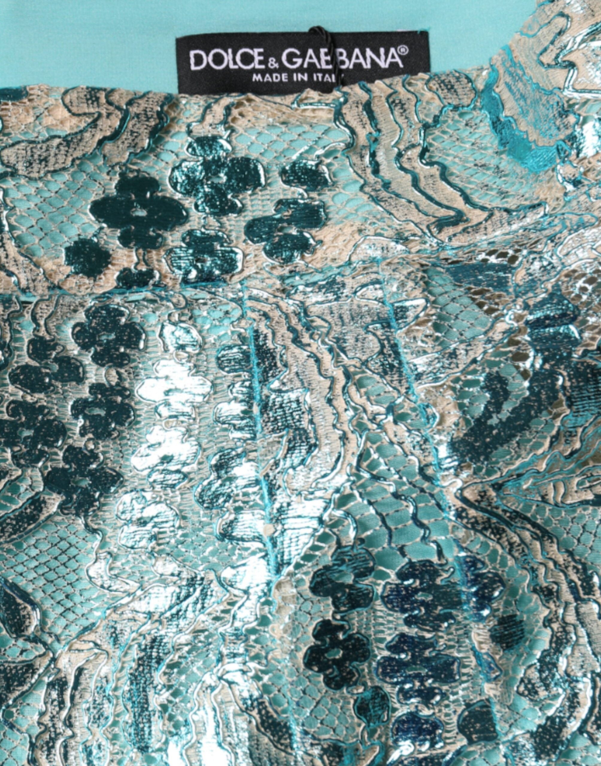 Dolce & Gabbana Blue Floral Brocade High Waist Mini Skirt -   -  Dolce & Gabbana.