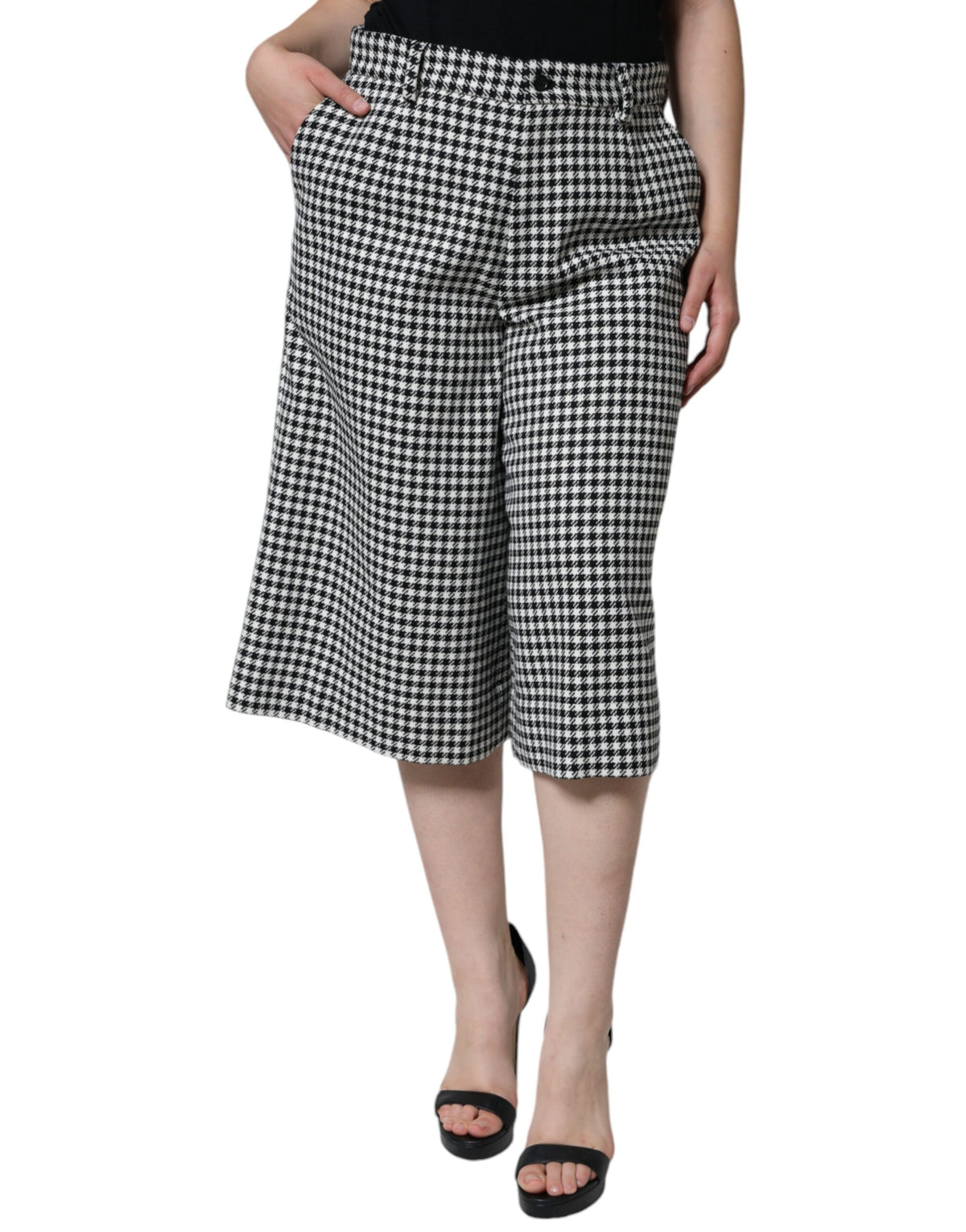 Dolce & Gabbana Black White Houndstooth Cropped Wide Leg Pants -   -  Dolce & Gabbana.