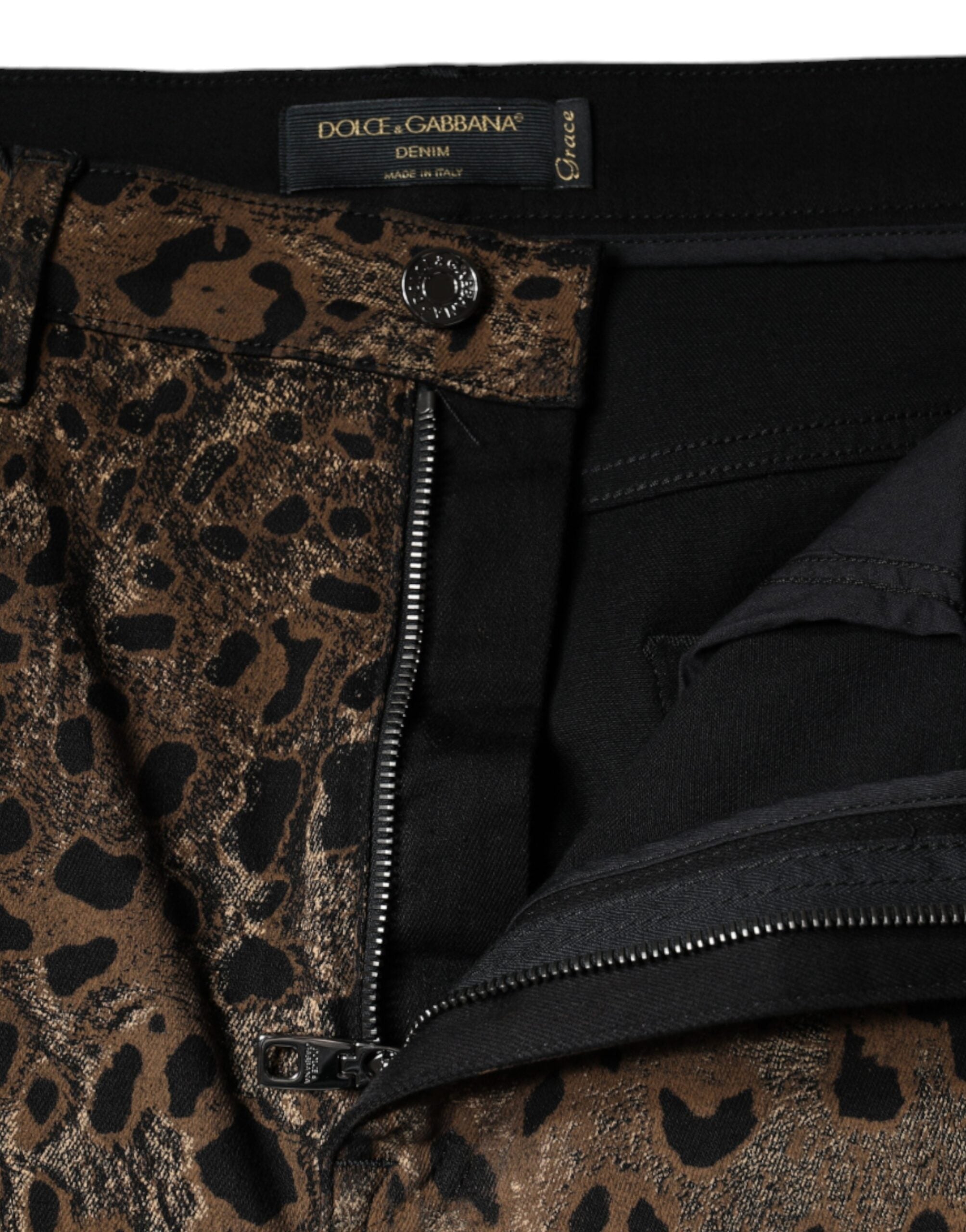 Dolce & Gabbana Brown Leopard Cotton Skinny Denim Jeans -   -  Dolce & Gabbana.