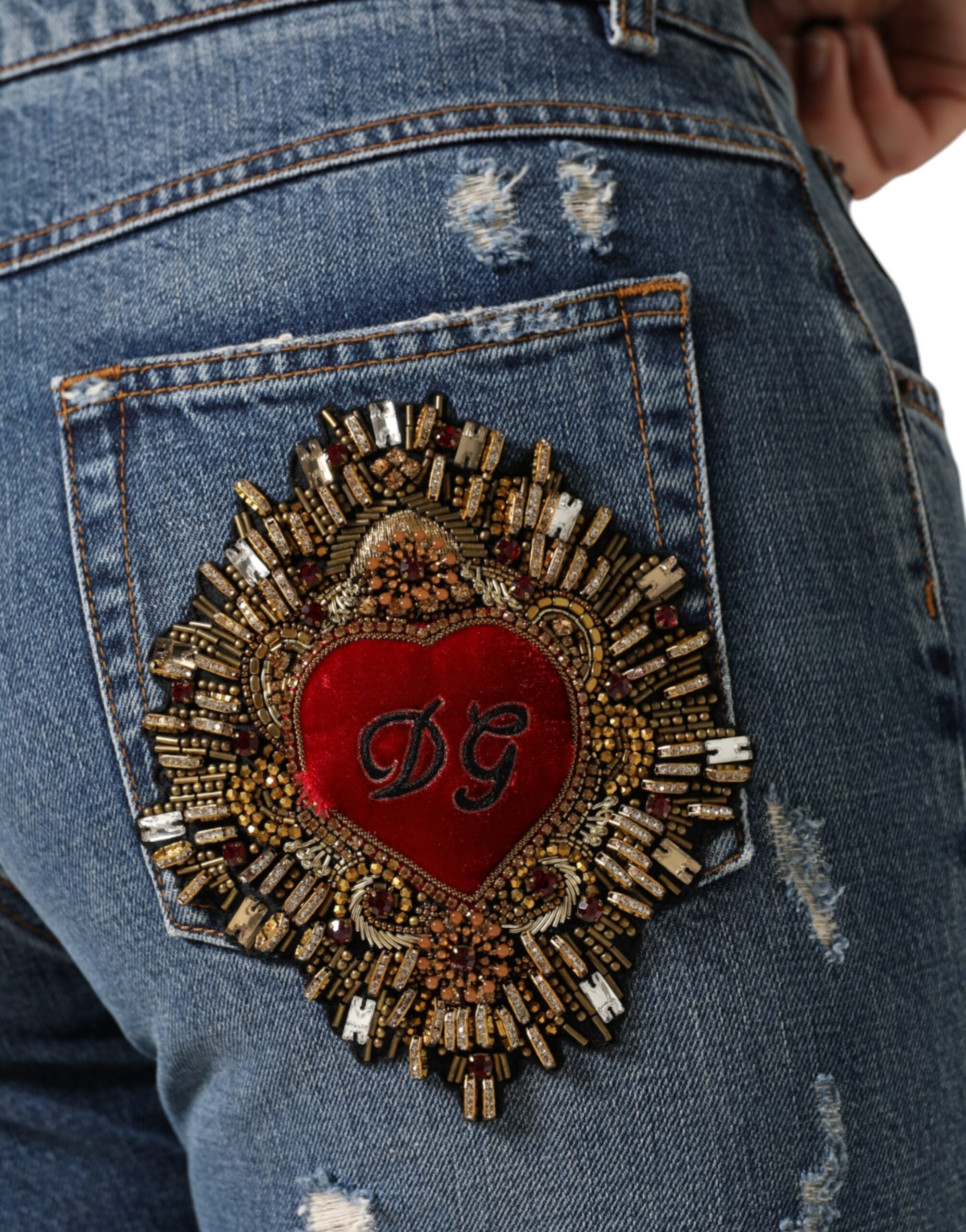 Dolce & Gabbana Blue Cotton Tattered Boyfriend Denim Jeans -   -  Dolce & Gabbana.