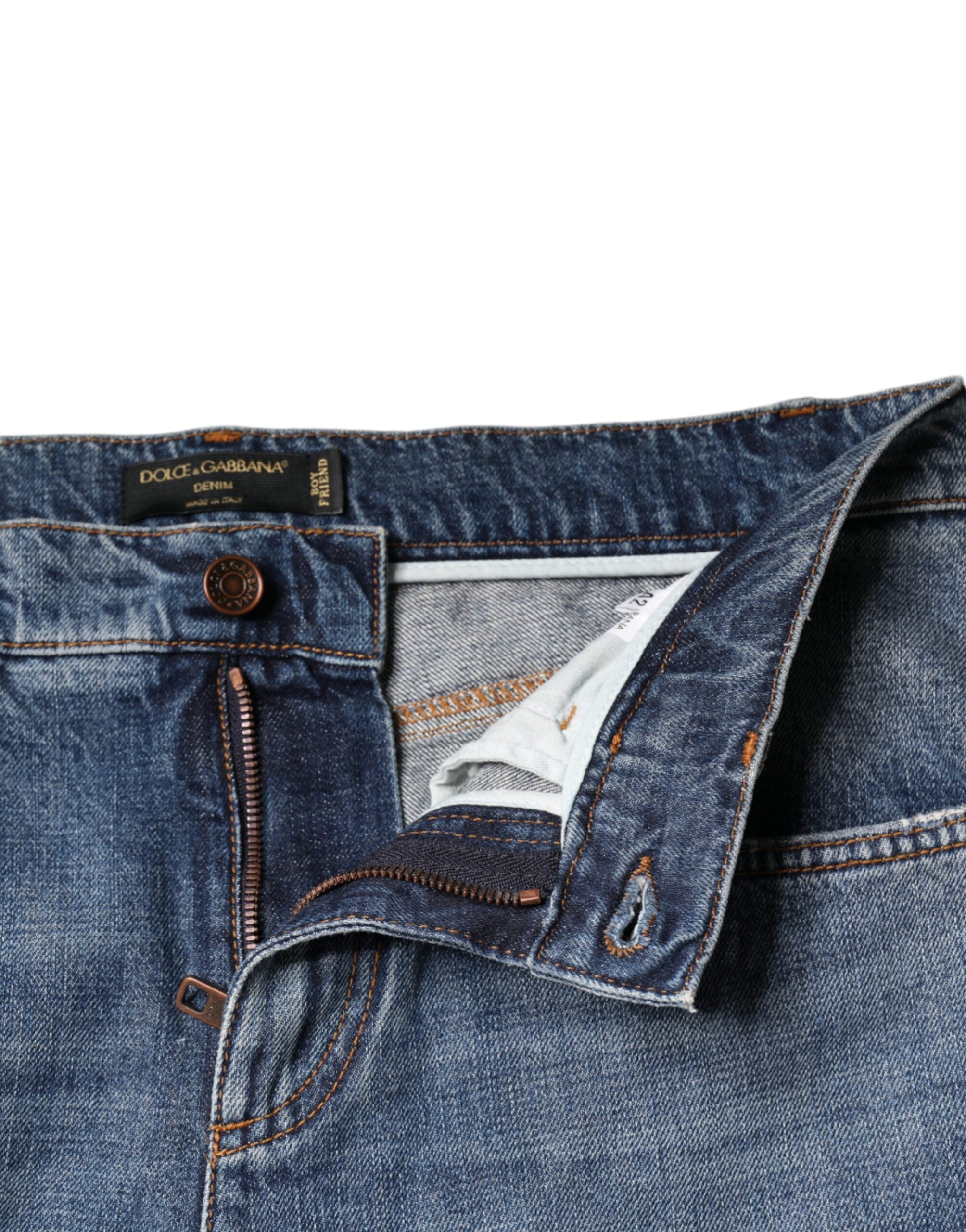 Dolce & Gabbana Blue Cotton Tattered Boyfriend Denim Jeans -   -  Dolce & Gabbana.