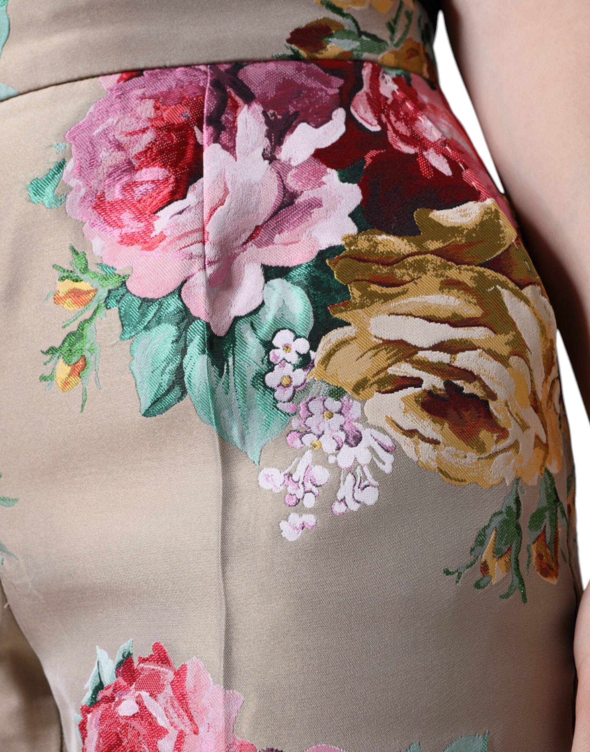 Dolce & Gabbana Beige Floral Jacquard High Waist Tapered Pants -   -  Dolce & Gabbana.