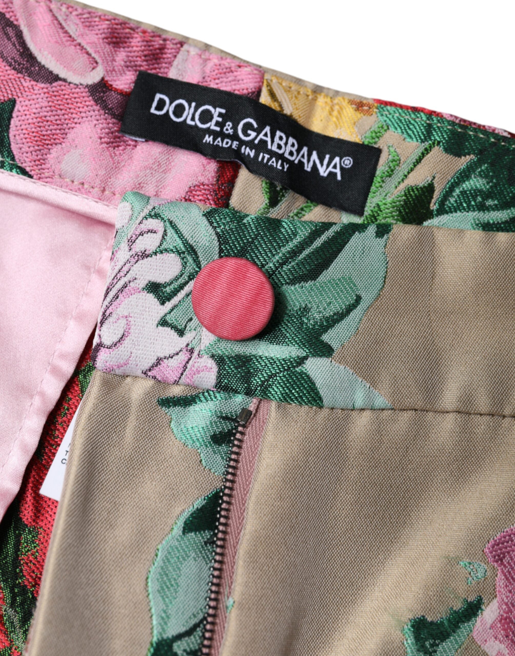 Dolce & Gabbana Beige Floral Jacquard High Waist Tapered Pants -   -  Dolce & Gabbana.