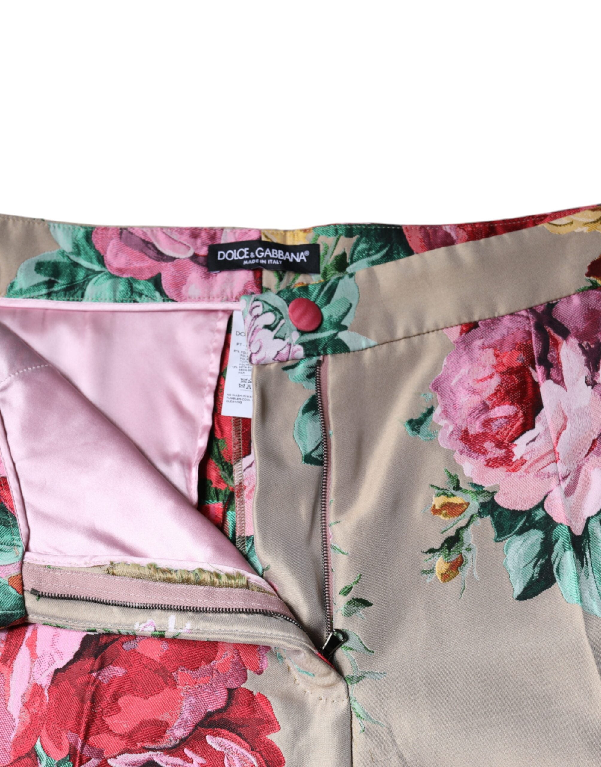 Dolce & Gabbana Beige Floral Jacquard High Waist Tapered Pants -   -  Dolce & Gabbana.