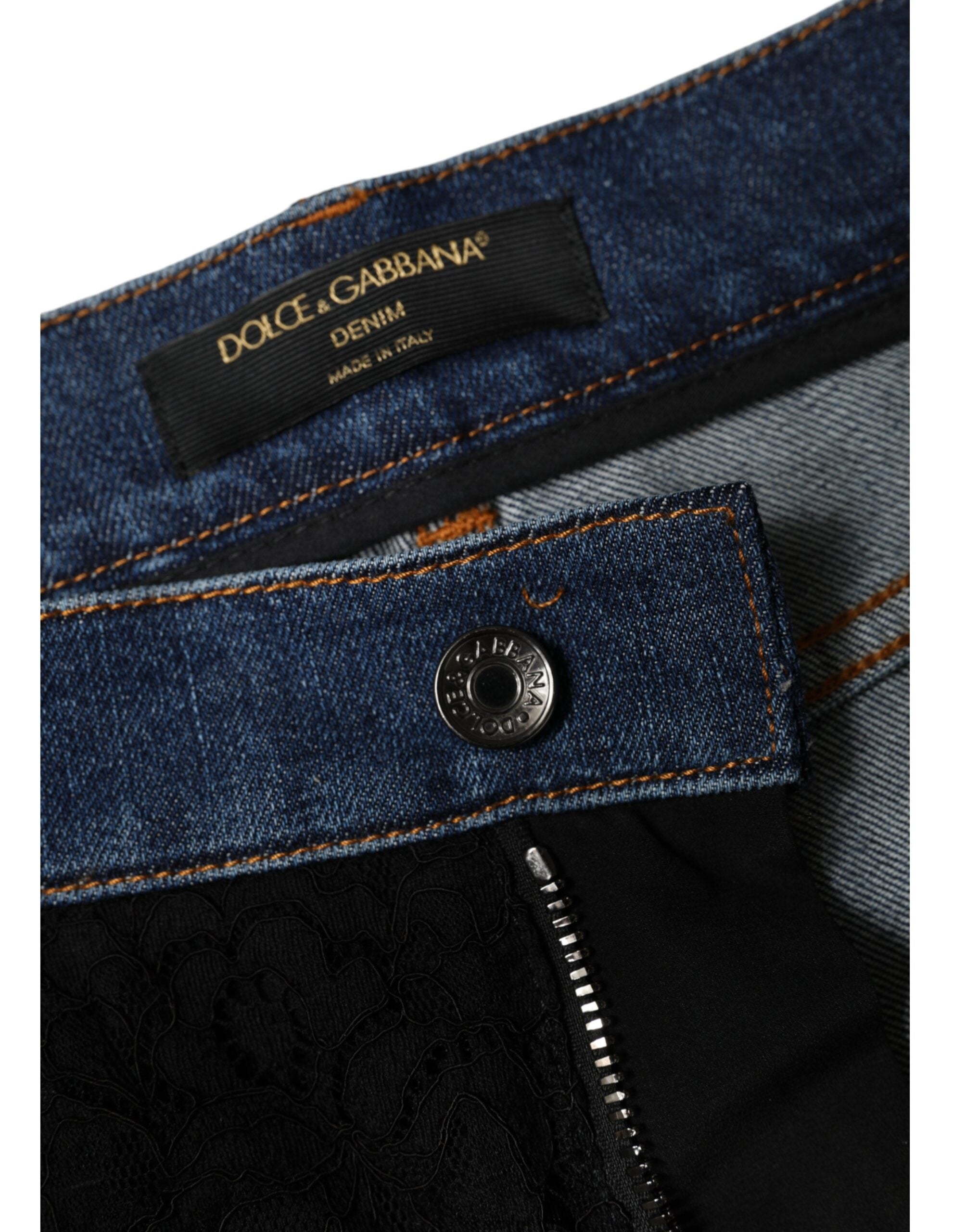Dolce & Gabbana Black Floral Lace Front Skinny Denim Jeans -   -  Dolce & Gabbana.