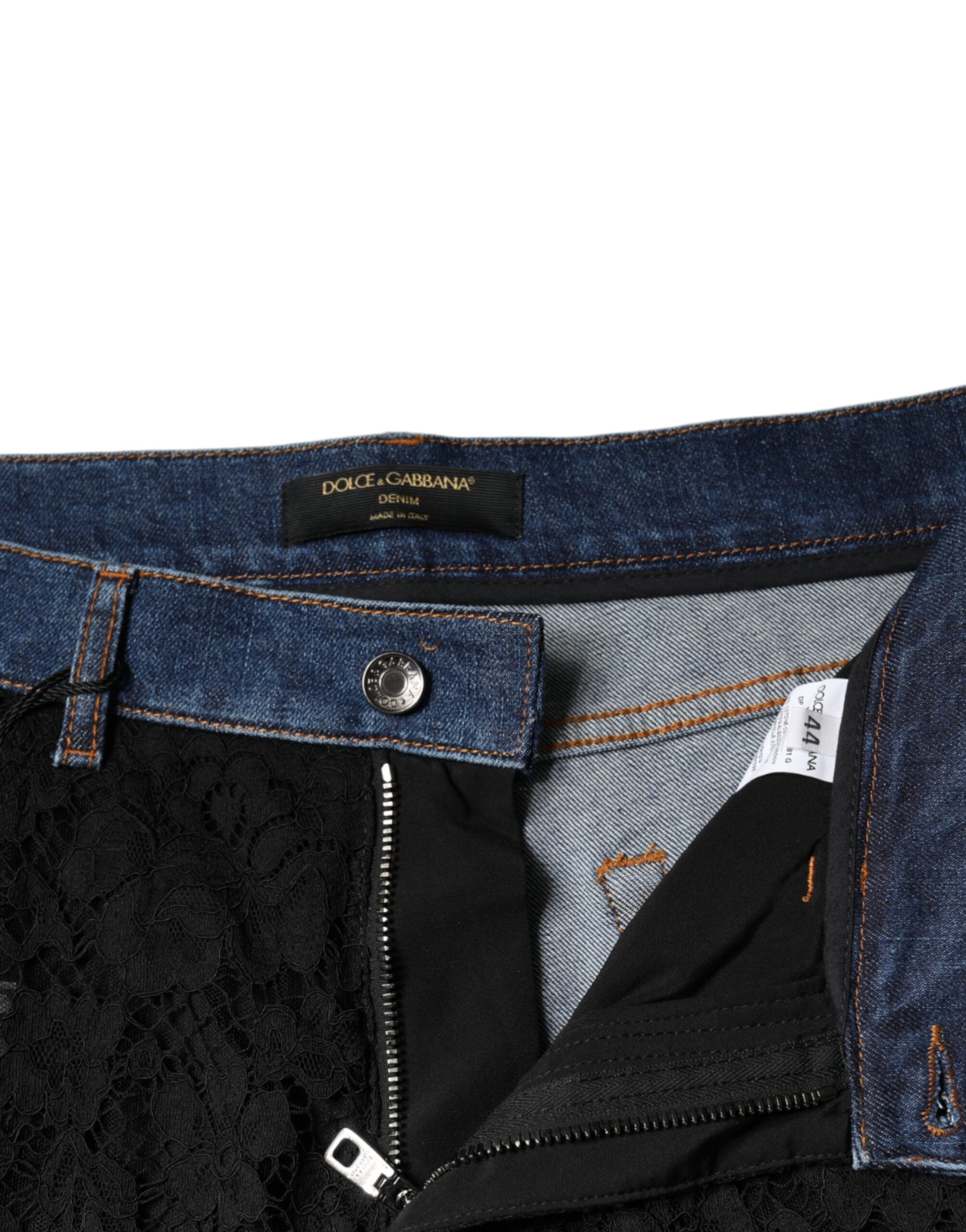 Dolce & Gabbana Black Floral Lace Front Skinny Denim Jeans -   -  Dolce & Gabbana.