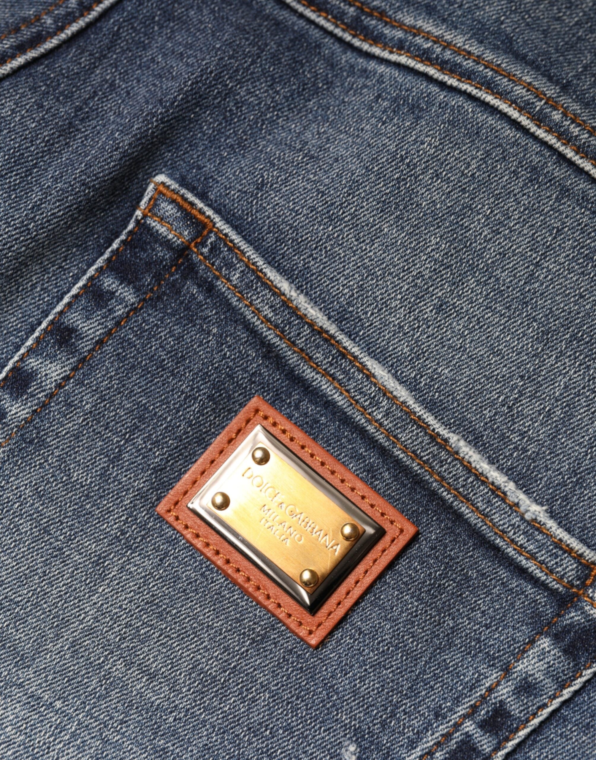 Dolce & Gabbana Dark Blue Cotton Tattered Skinny Denim Jeans -   -  Dolce & Gabbana.