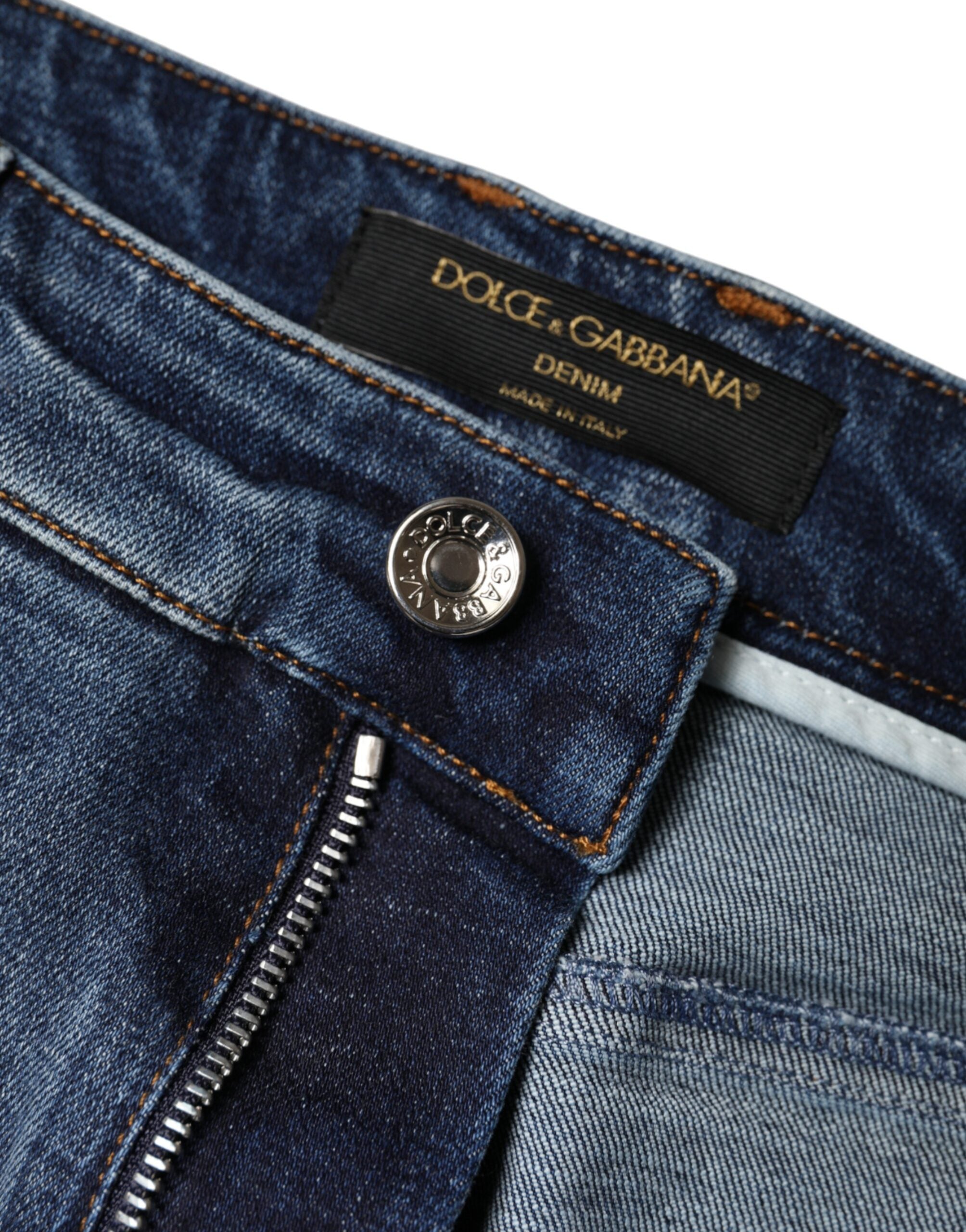 Dolce & Gabbana Dark Blue Cotton Tattered Skinny Denim Jeans -   -  Dolce & Gabbana.