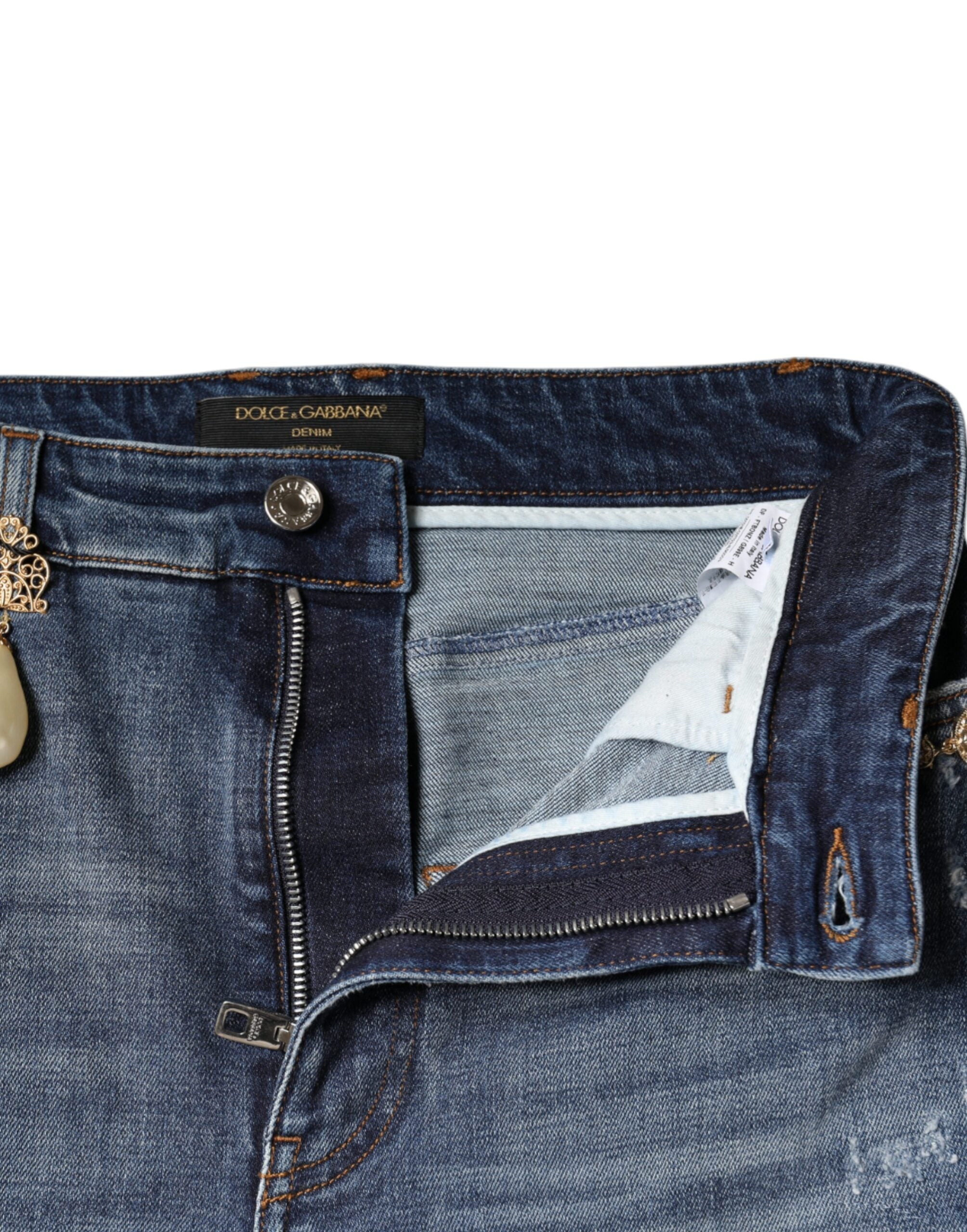 Dolce & Gabbana Dark Blue Cotton Tattered Skinny Denim Jeans -   -  Dolce & Gabbana.