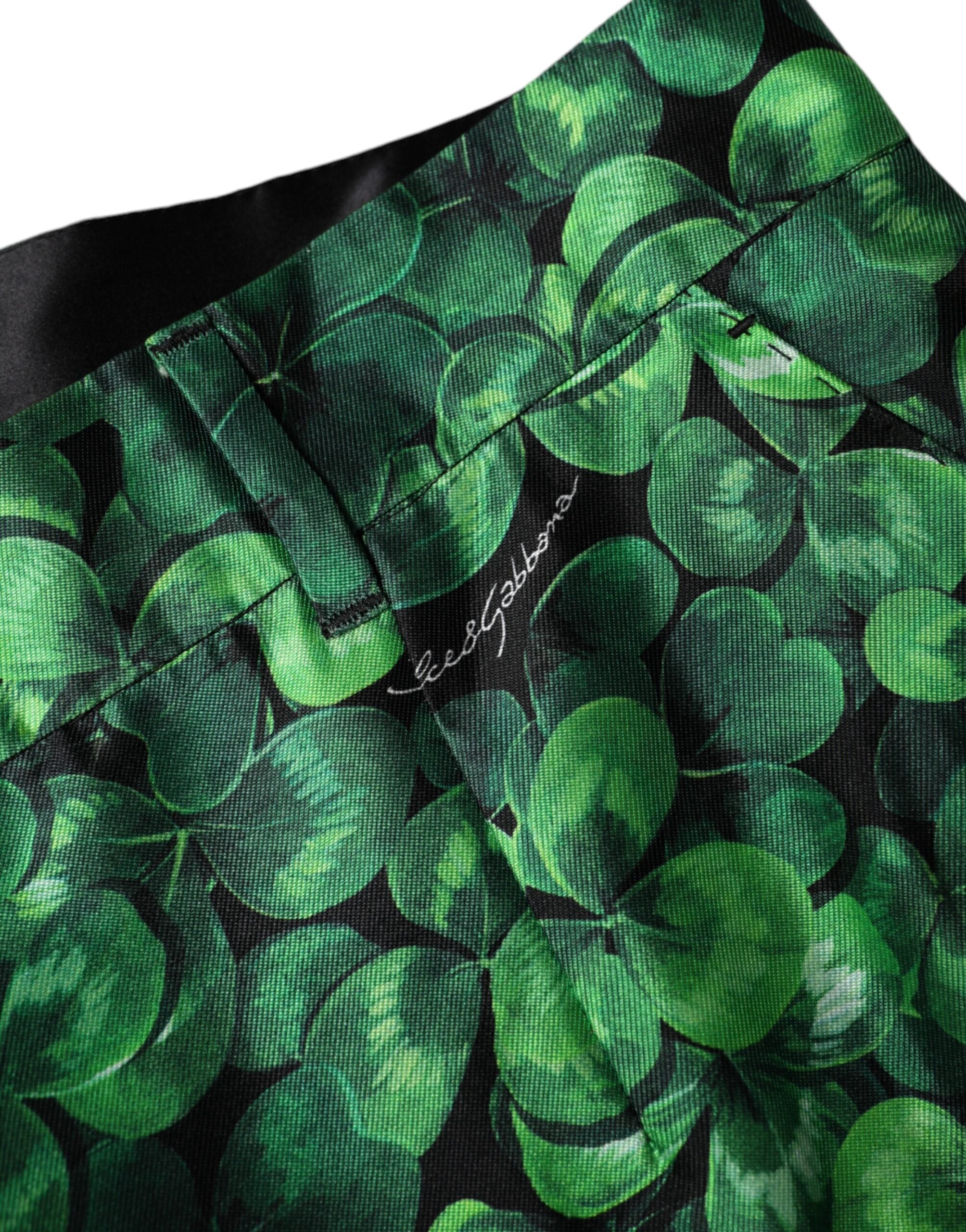 Dolce & Gabbana Green Clover Silk Satin High Waist Tapered Pants -   -  Dolce & Gabbana.