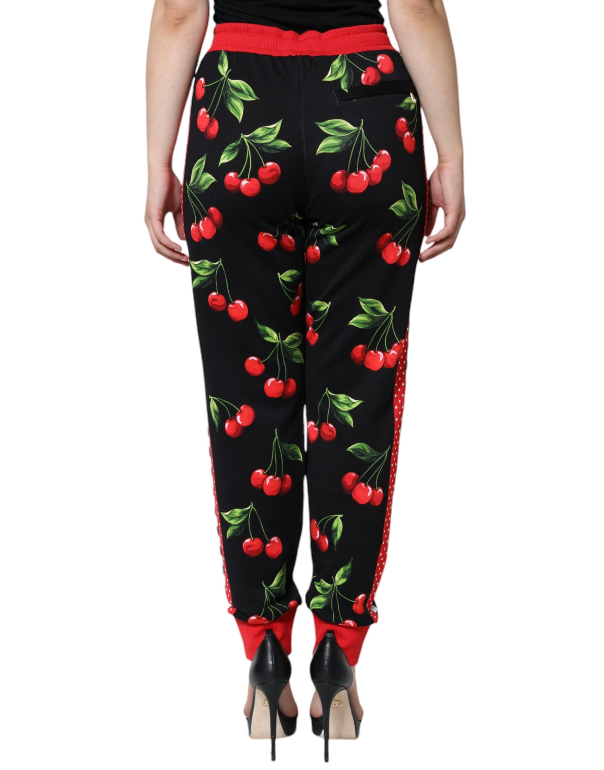 Dolce & Gabbana Black Red Cherry Mid Waist Jogger Pants -   -  Dolce & Gabbana.